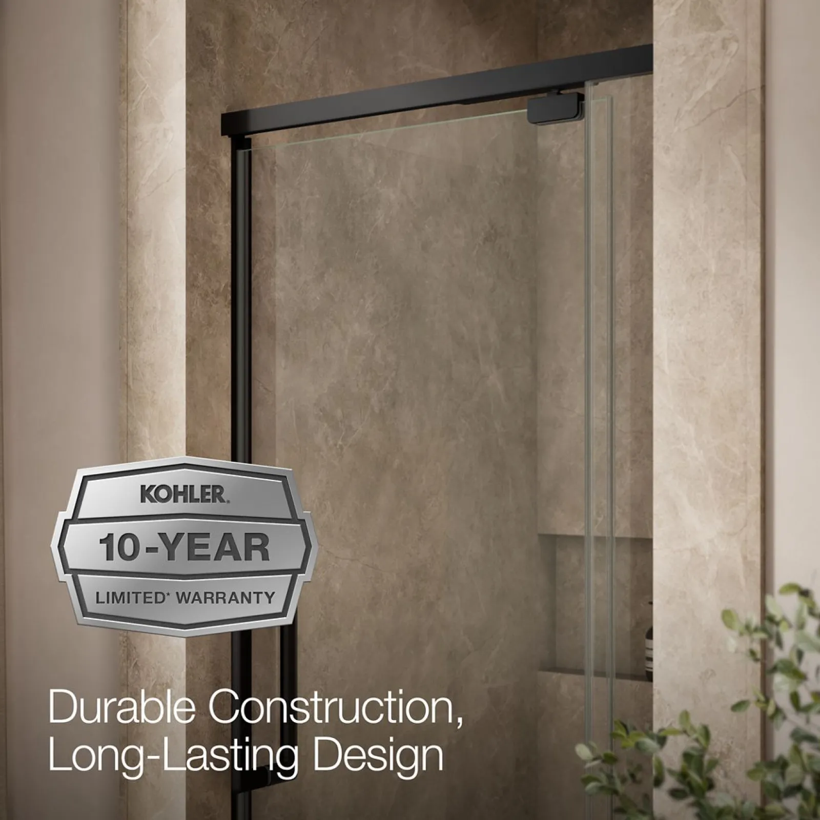 32"-36" W x 76" H pivot shower door with 5/16"-thick Crystal Clear glass^Kohler Hot