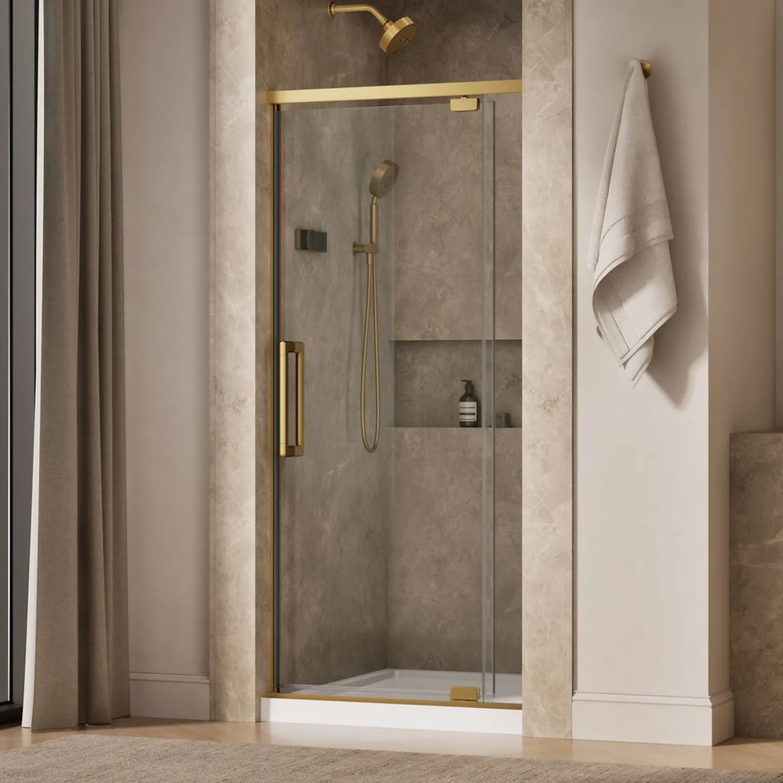 32"-36" W x 76" H pivot shower door with 5/16"-thick Crystal Clear glass^Kohler Hot