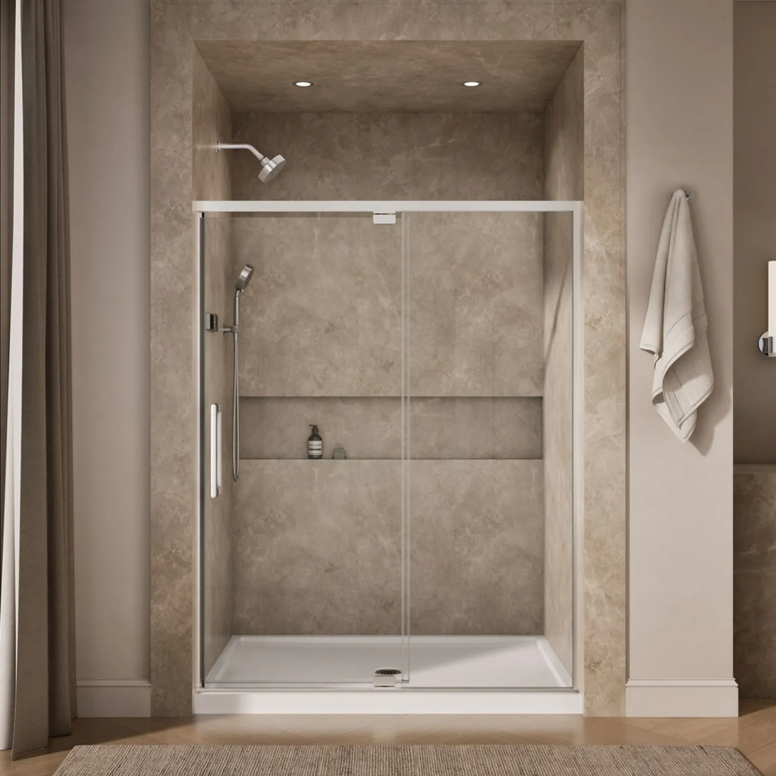 54"-60" W x 76" H pivot shower door with 5/16"-thick Crystal Clear glass^Kohler Outlet