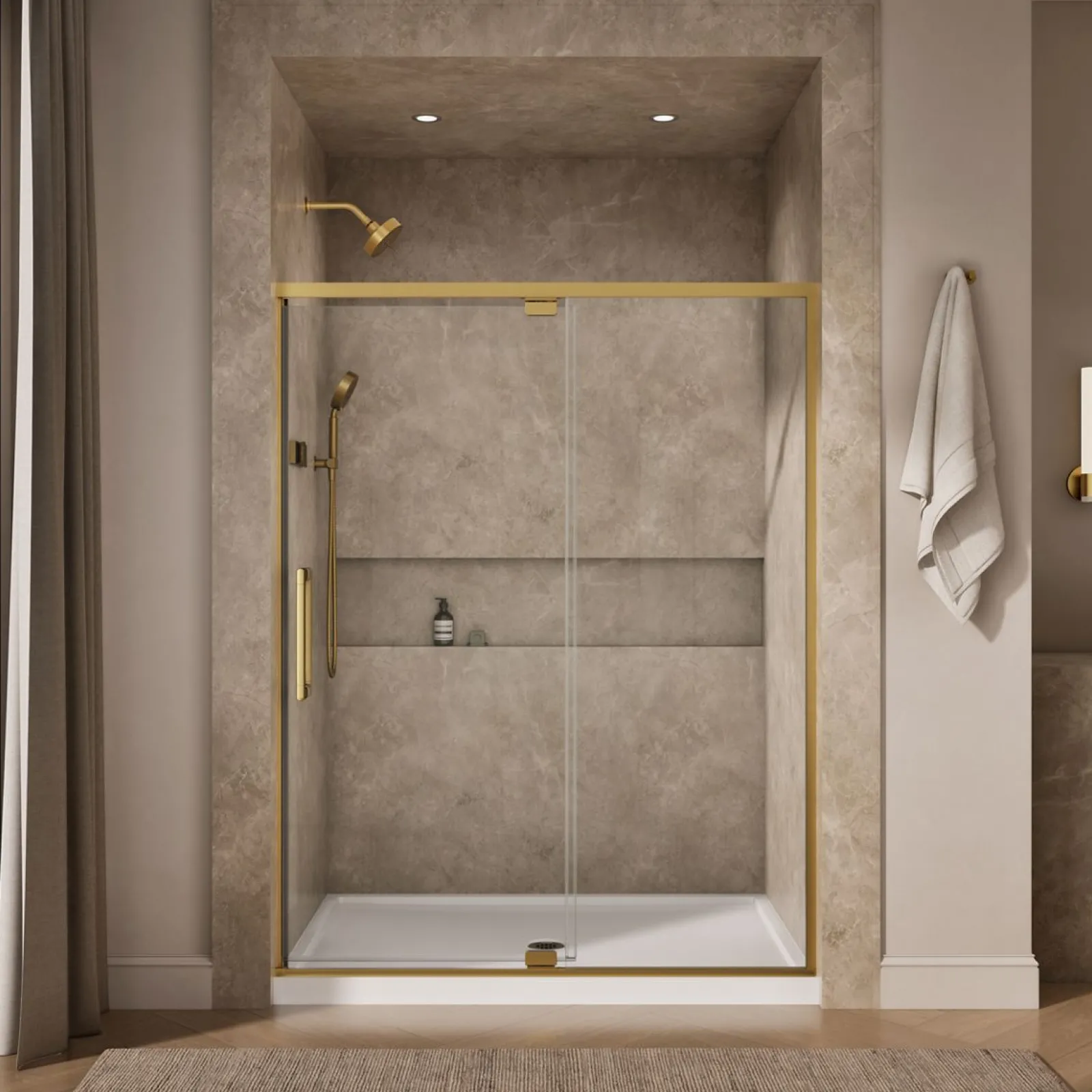 54"-60" W x 76" H pivot shower door with 5/16"-thick Crystal Clear glass^Kohler Outlet