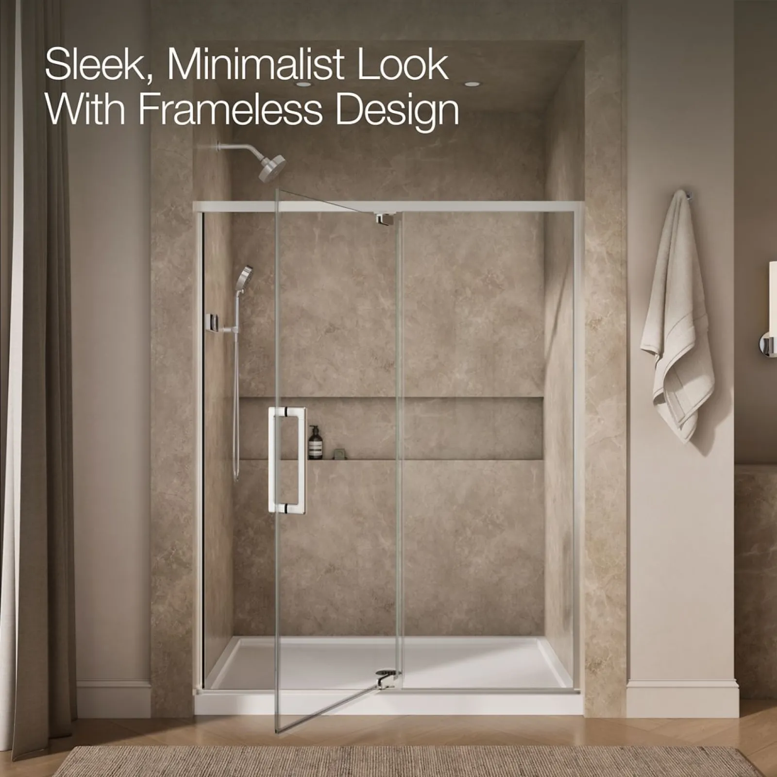 54"-60" W x 76" H pivot shower door with 5/16"-thick Crystal Clear glass^Kohler Outlet