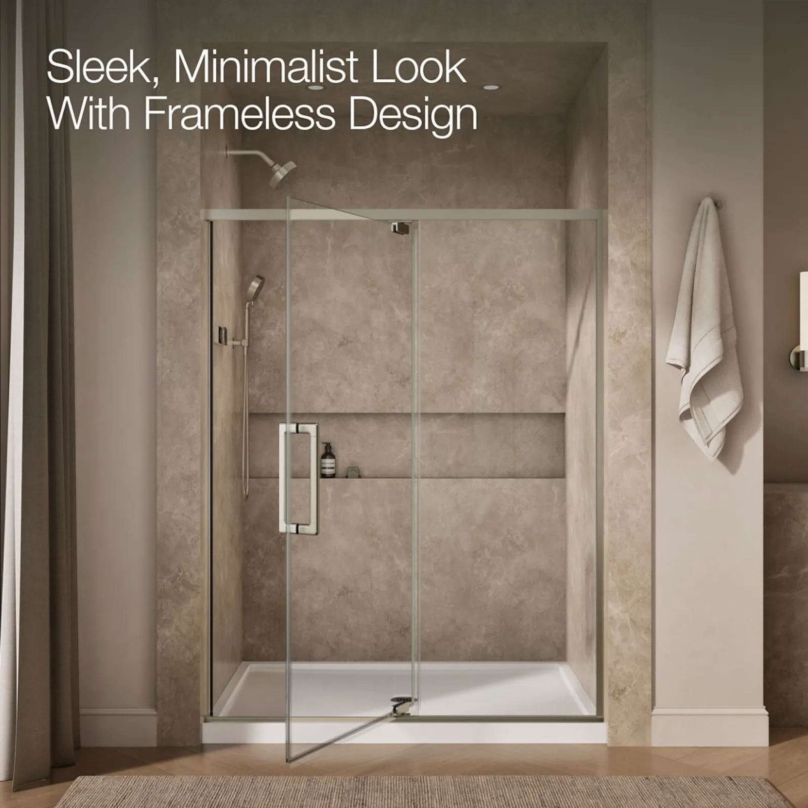 54"-60" W x 76" H pivot shower door with 5/16"-thick Crystal Clear glass^Kohler Outlet