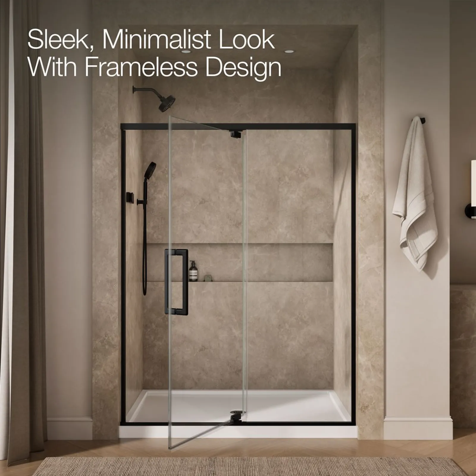 54"-60" W x 76" H pivot shower door with 5/16"-thick Crystal Clear glass^Kohler Outlet