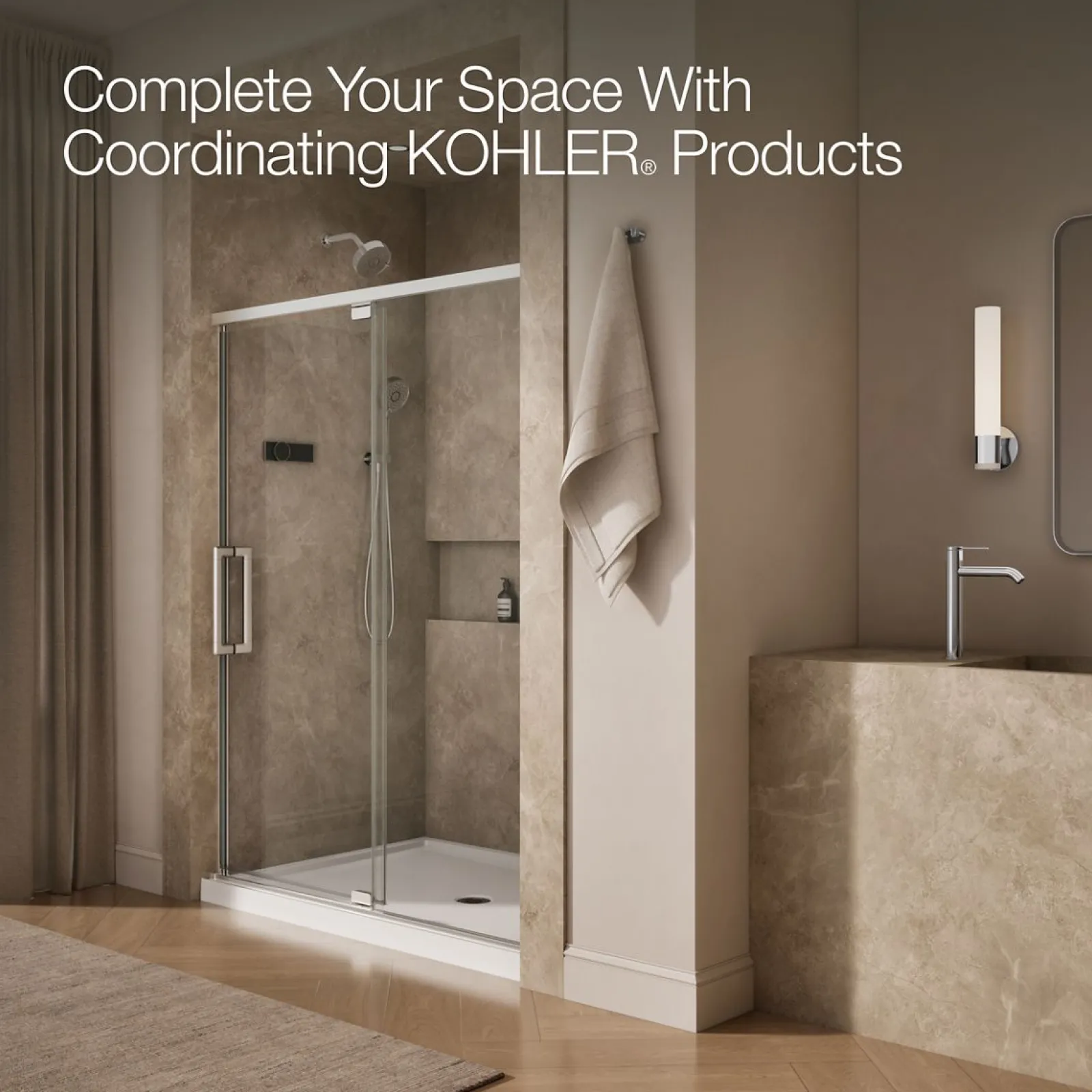 54"-60" W x 76" H pivot shower door with 5/16"-thick Crystal Clear glass^Kohler Outlet