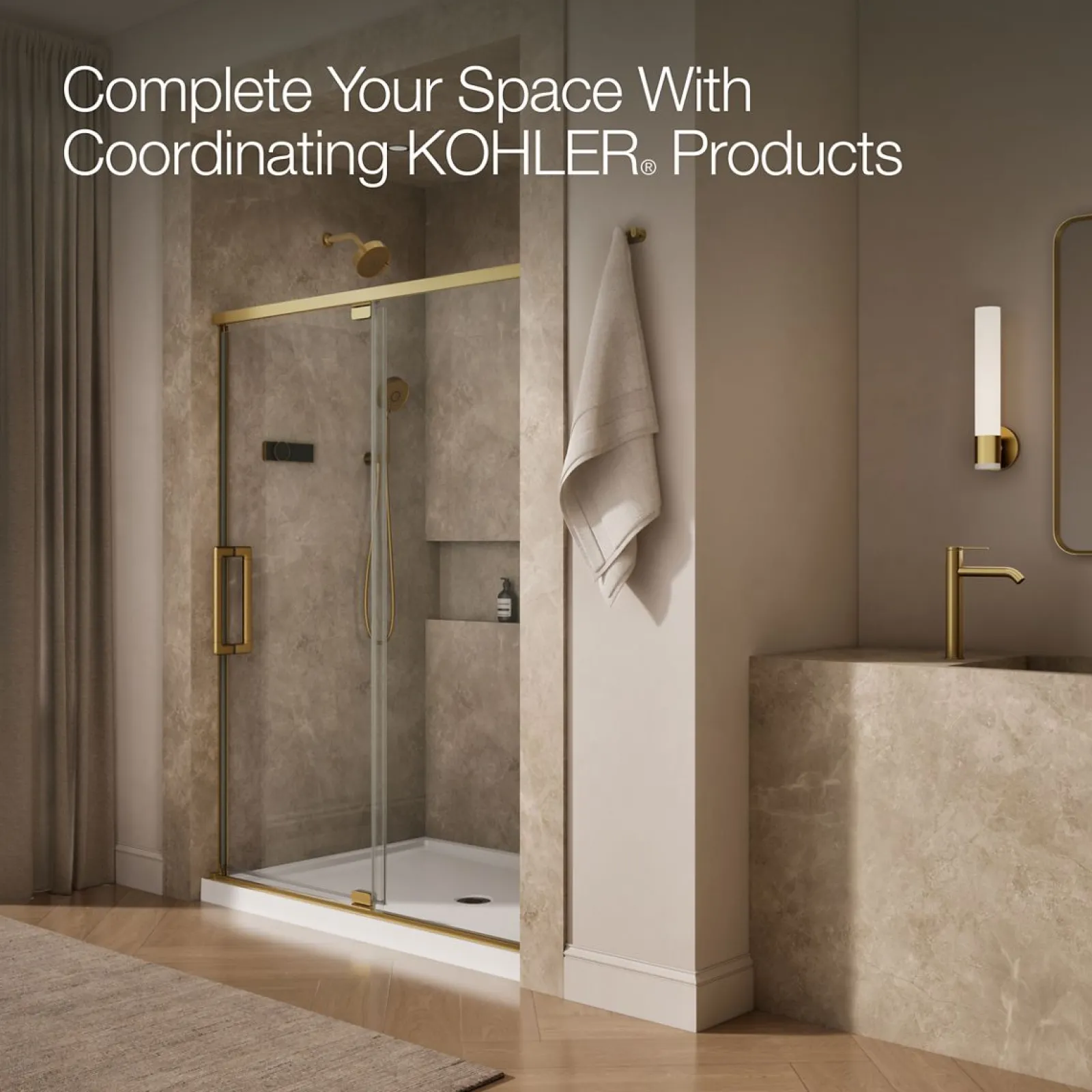 54"-60" W x 76" H pivot shower door with 5/16"-thick Crystal Clear glass^Kohler Outlet
