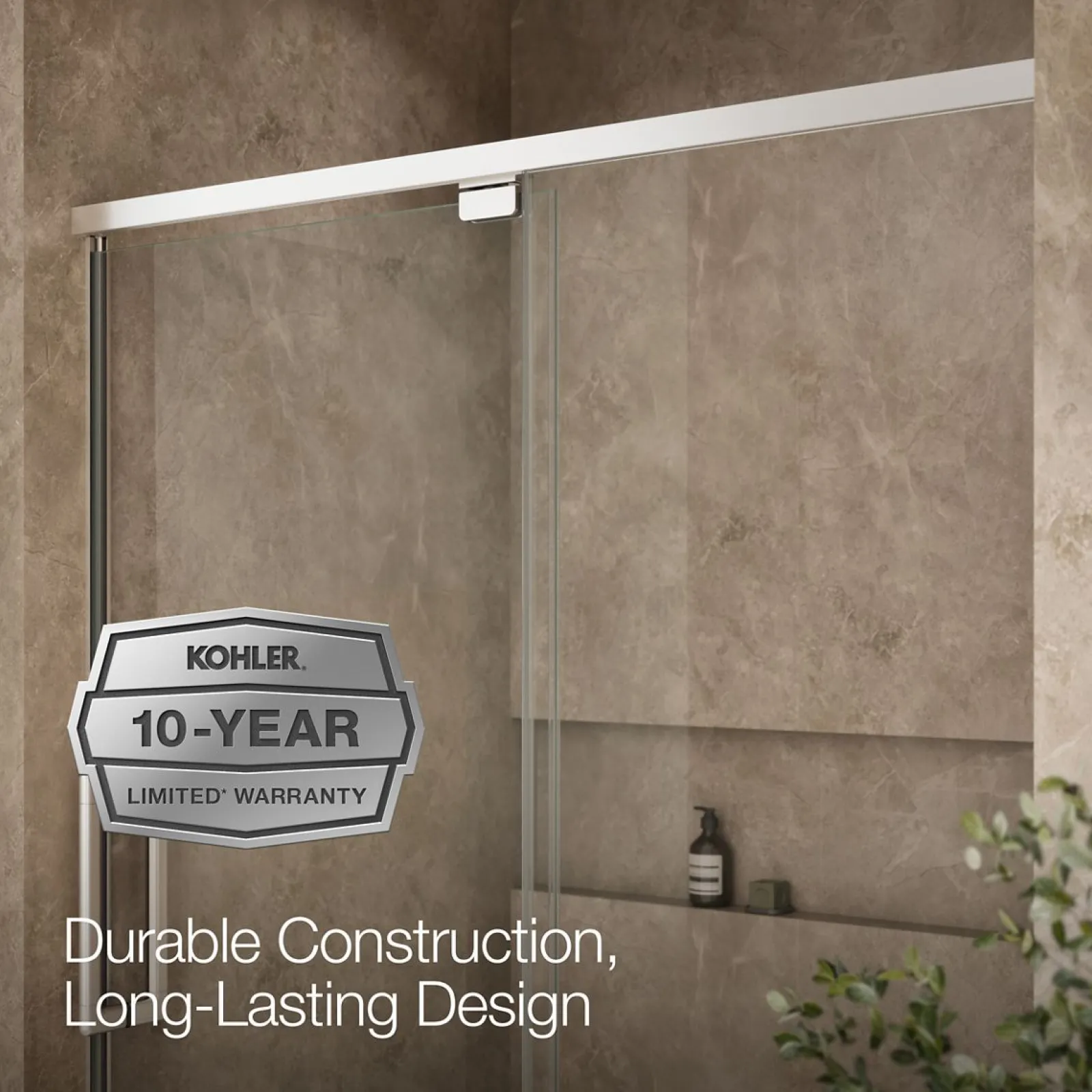 54"-60" W x 76" H pivot shower door with 5/16"-thick Crystal Clear glass^Kohler Outlet