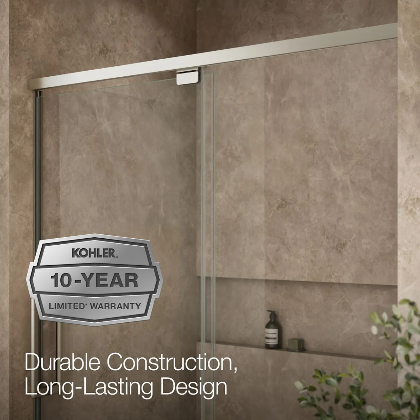 54"-60" W x 76" H pivot shower door with 5/16"-thick Crystal Clear glass^Kohler Outlet
