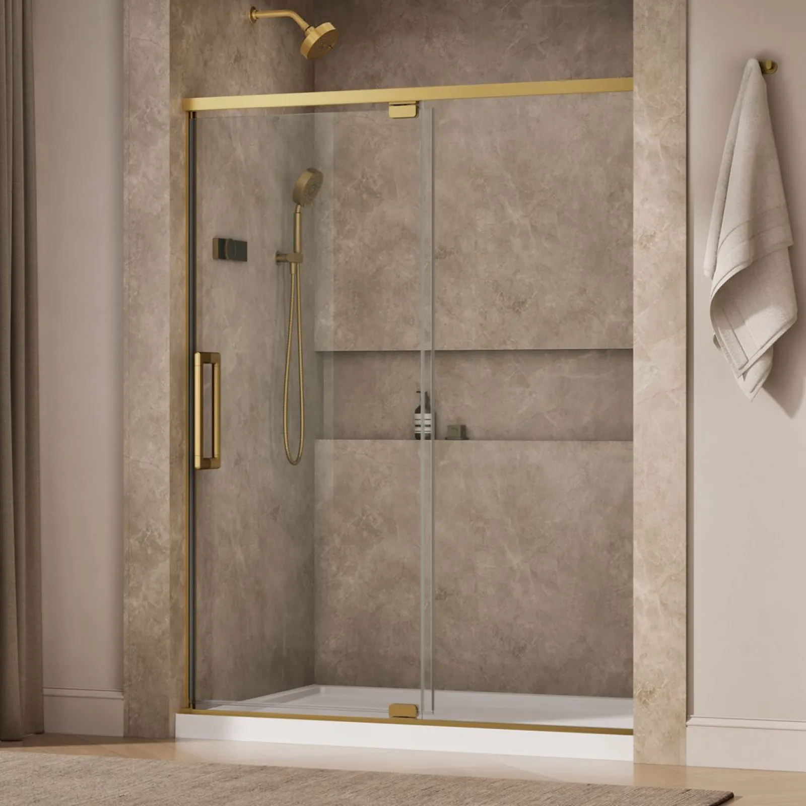 54"-60" W x 76" H pivot shower door with 5/16"-thick Crystal Clear glass^Kohler Outlet