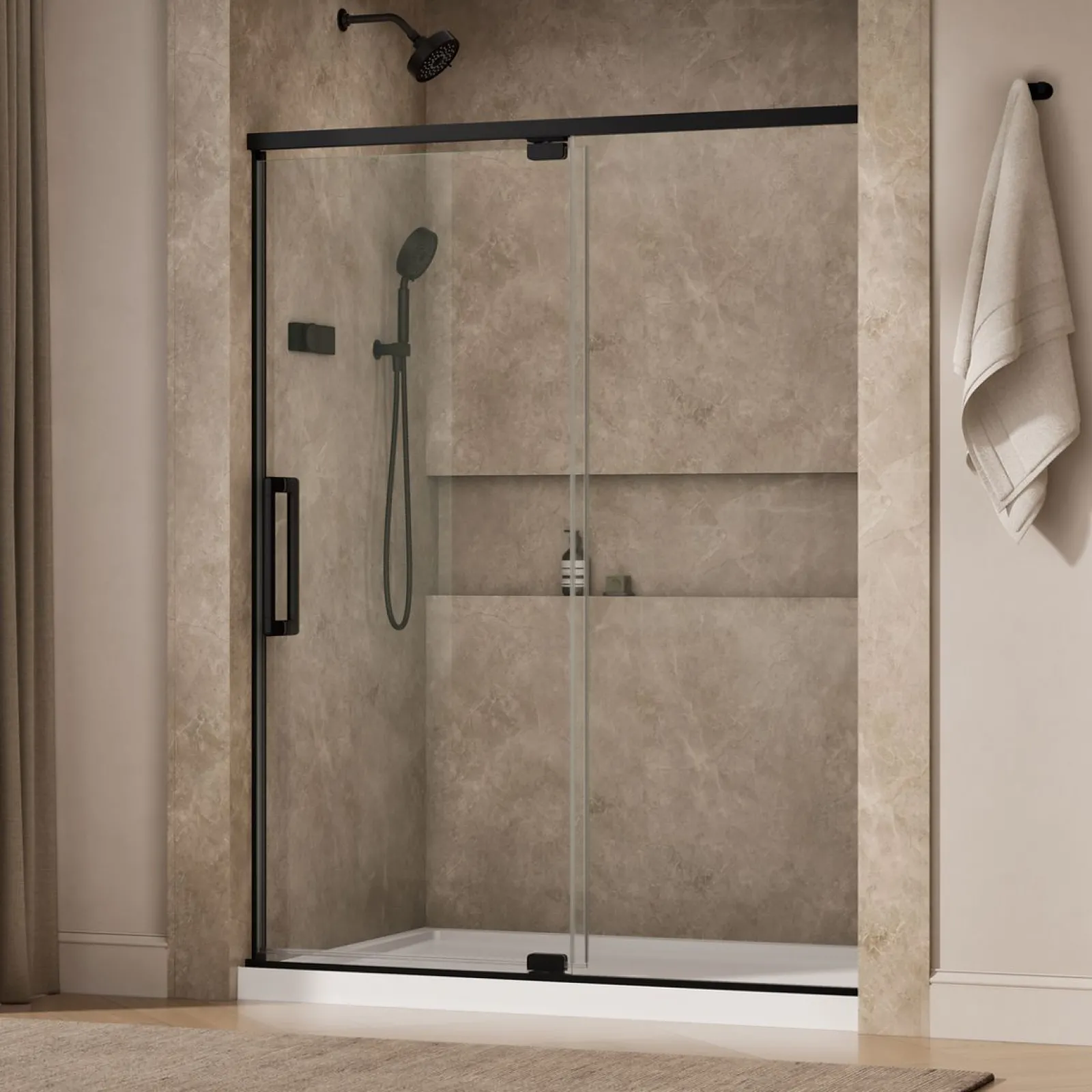54"-60" W x 76" H pivot shower door with 5/16"-thick Crystal Clear glass^Kohler Outlet