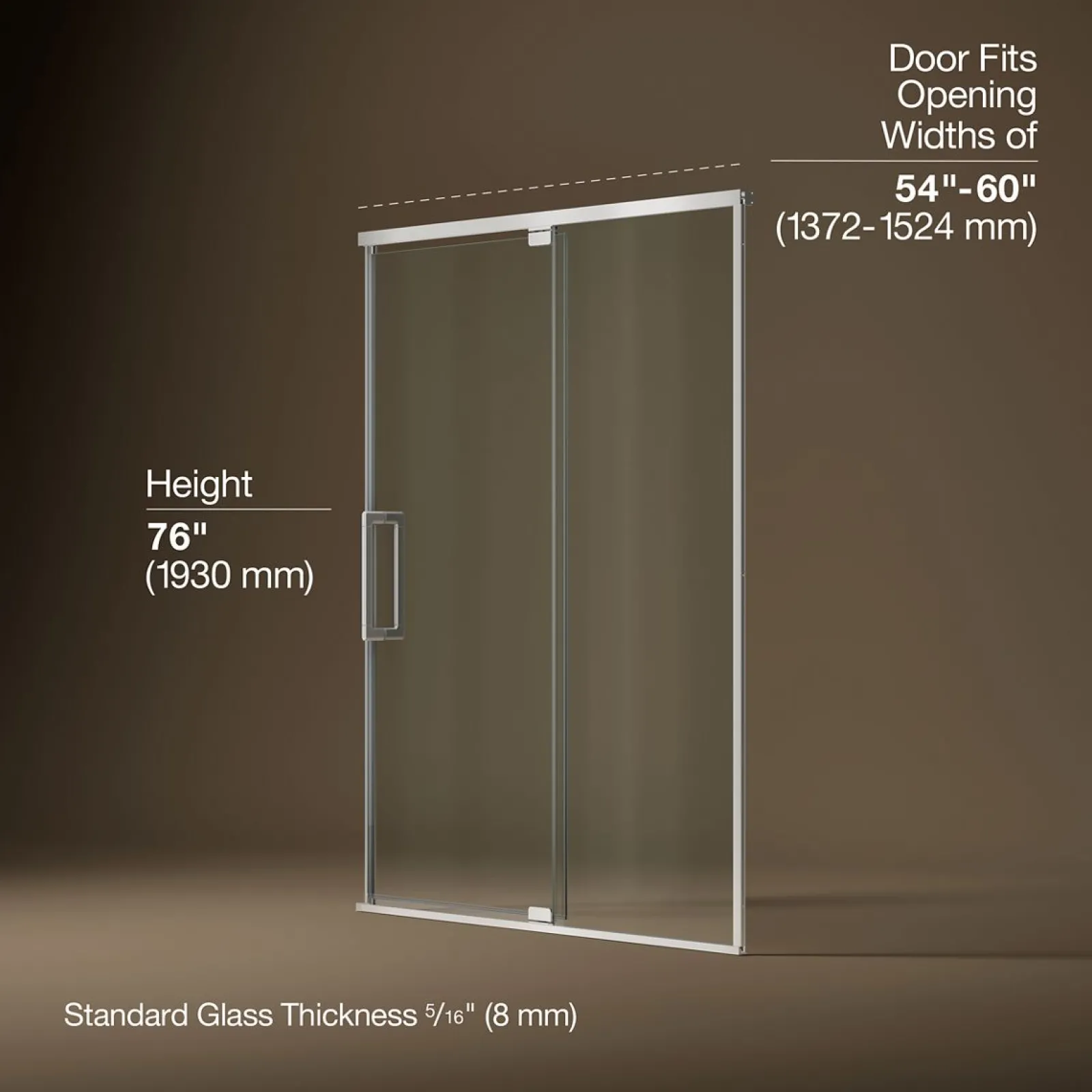 54"-60" W x 76" H pivot shower door with 5/16"-thick Crystal Clear glass^Kohler Outlet