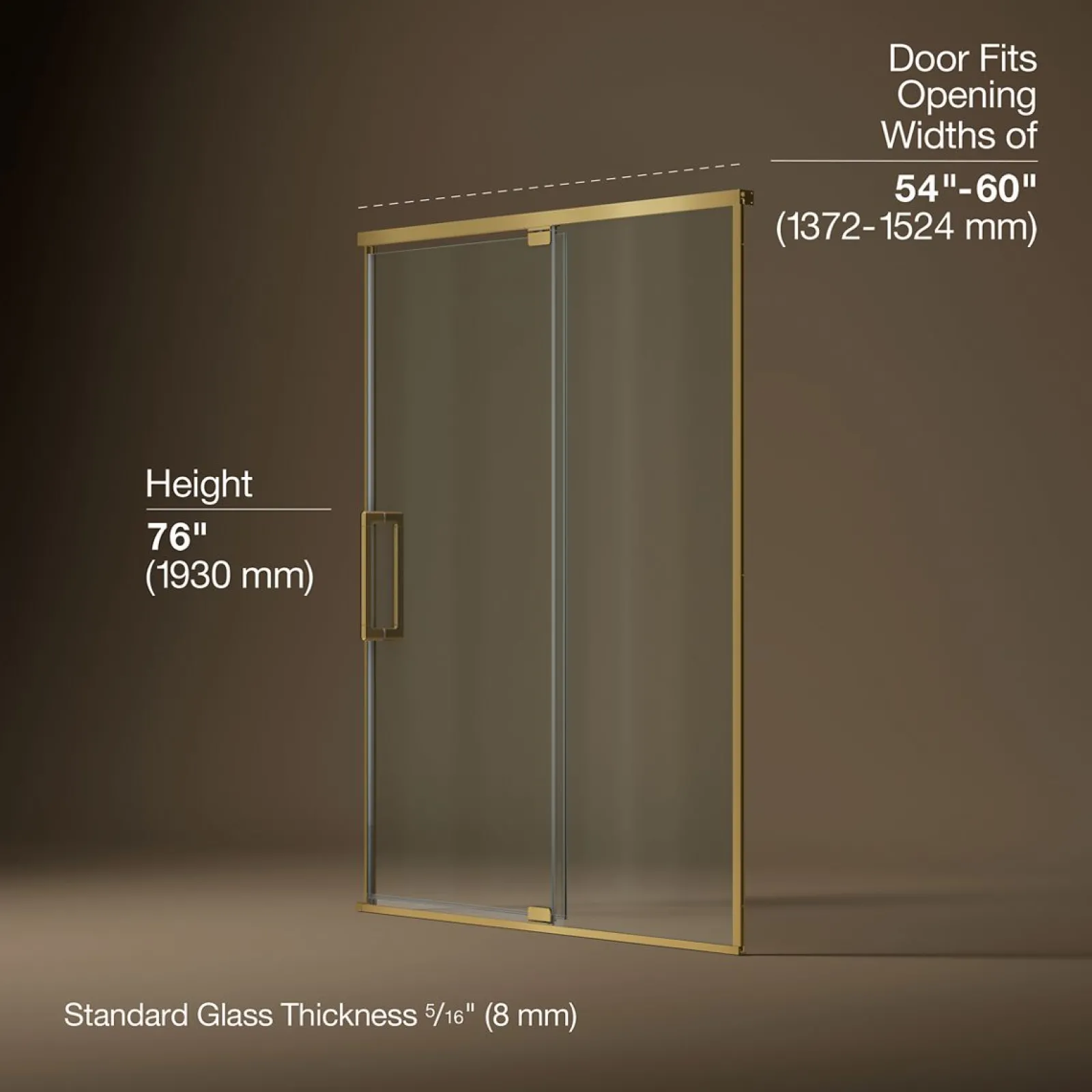 54"-60" W x 76" H pivot shower door with 5/16"-thick Crystal Clear glass^Kohler Outlet