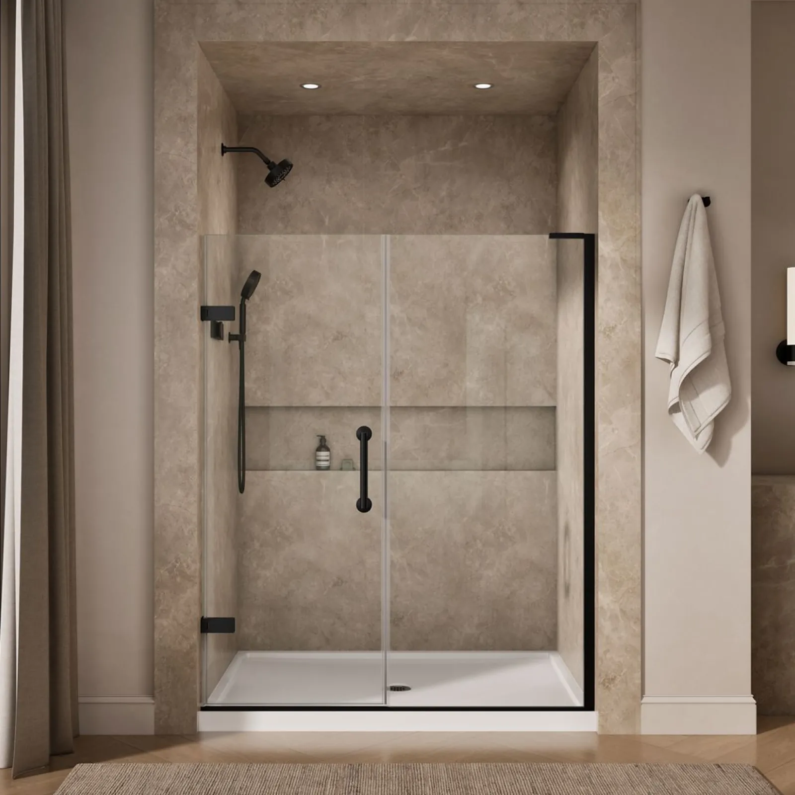 57-1/4"-58" W x 71-3/4" H pivot shower door with 3/8"-thick Crystal Clear glass^Kohler Online