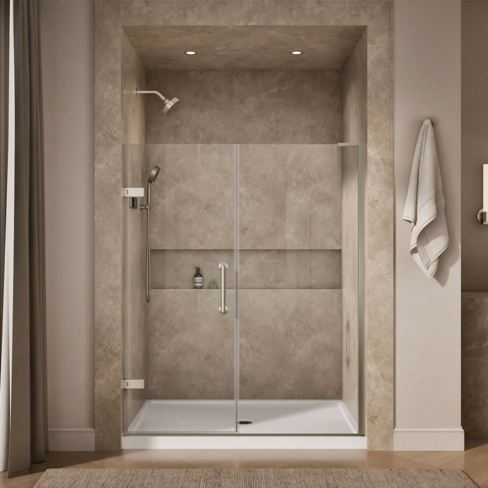 57-1/4"-58" W x 71-3/4" H pivot shower door with 3/8"-thick Crystal Clear glass^Kohler Online
