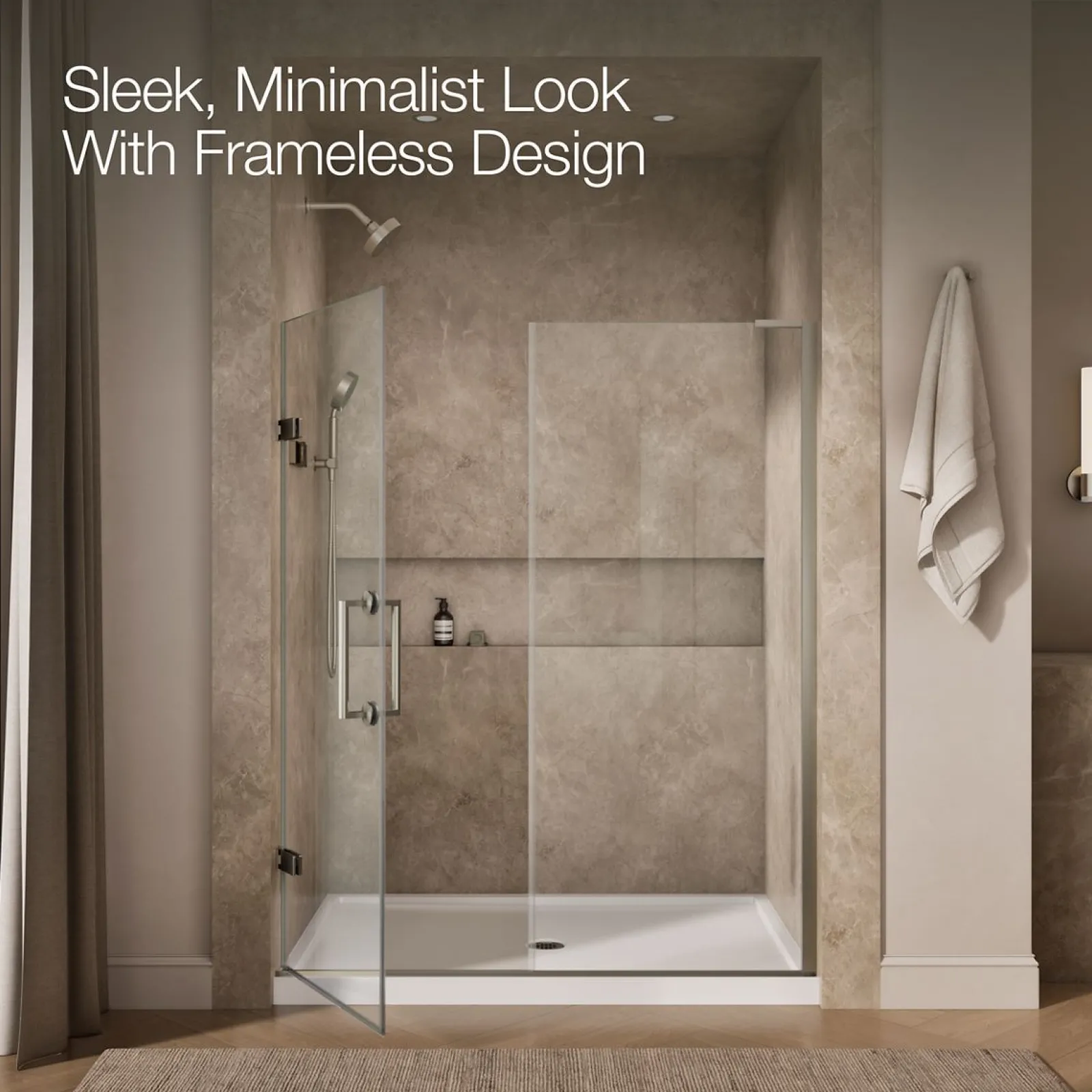 57-1/4"-58" W x 71-3/4" H pivot shower door with 3/8"-thick Crystal Clear glass^Kohler Online