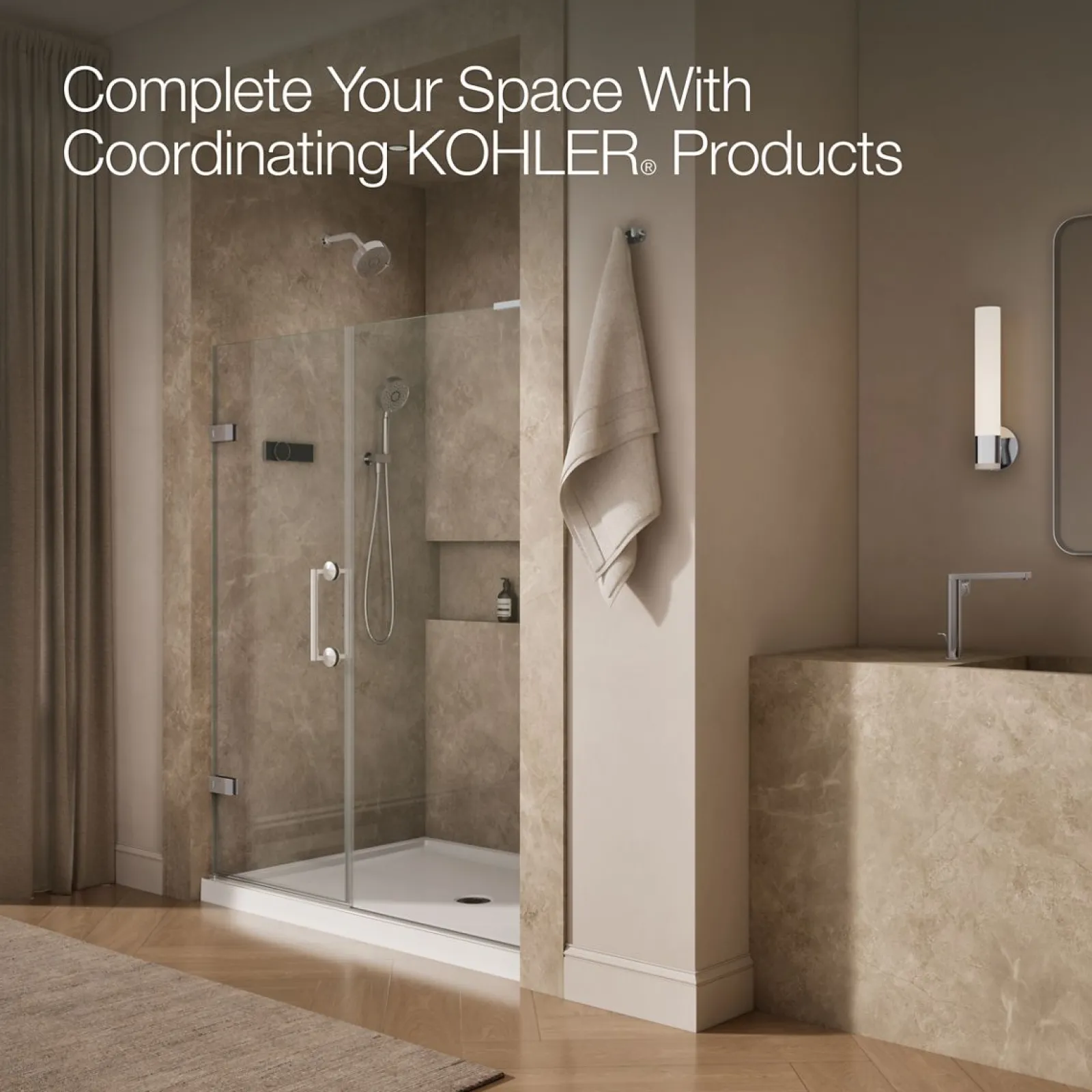 57-1/4"-58" W x 71-3/4" H pivot shower door with 3/8"-thick Crystal Clear glass^Kohler Online