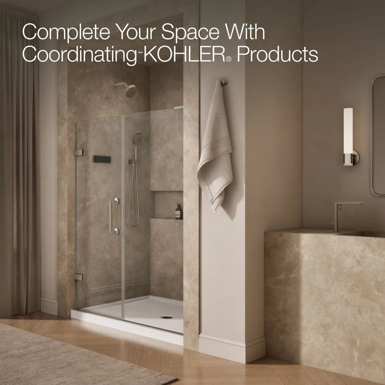 57-1/4"-58" W x 71-3/4" H pivot shower door with 3/8"-thick Crystal Clear glass^Kohler Online