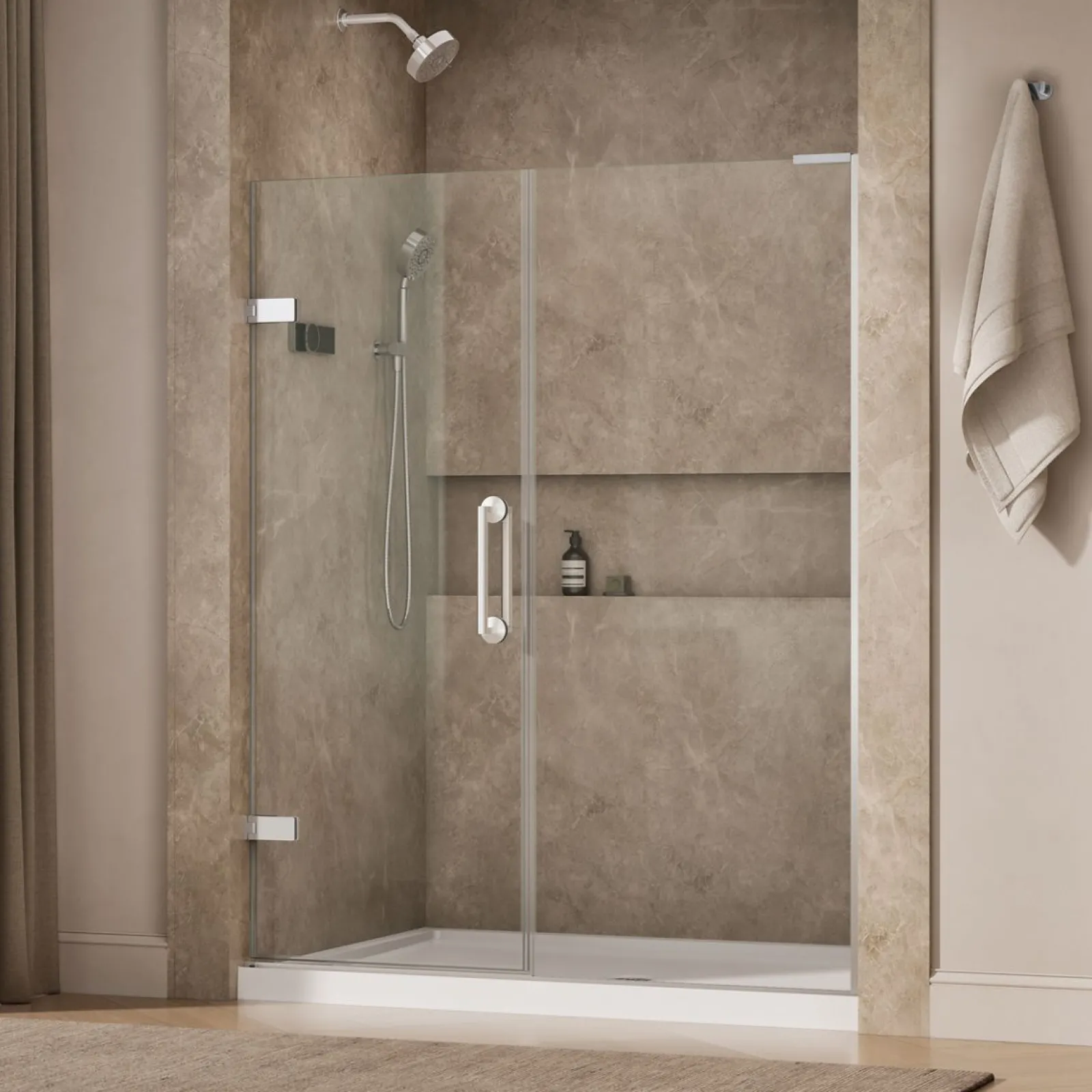 57-1/4"-58" W x 71-3/4" H pivot shower door with 3/8"-thick Crystal Clear glass^Kohler Online