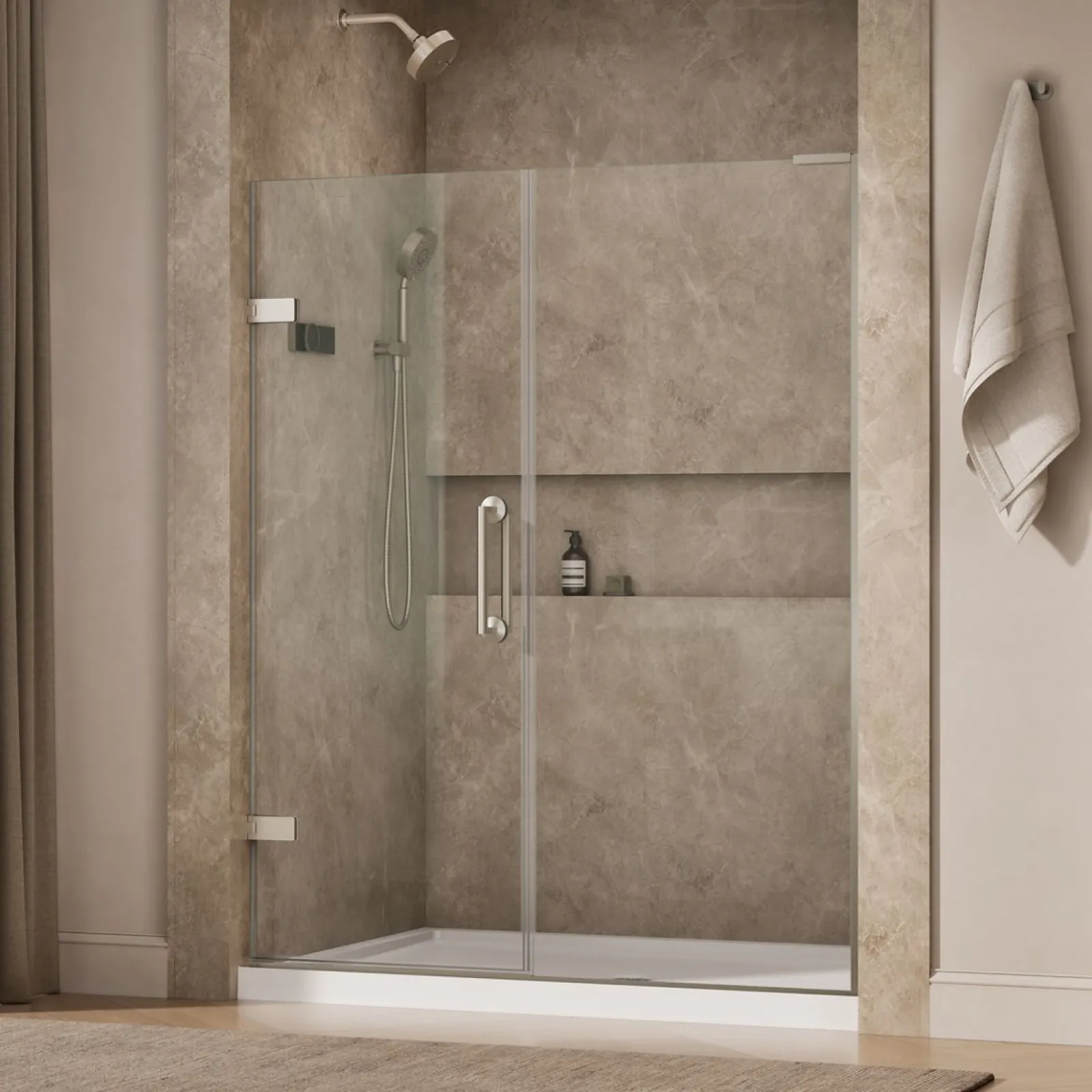 58"-58-3/4" W x 71-3/4" H pivot shower door with 3/8"-thick Crystal Clear glass^Kohler Hot