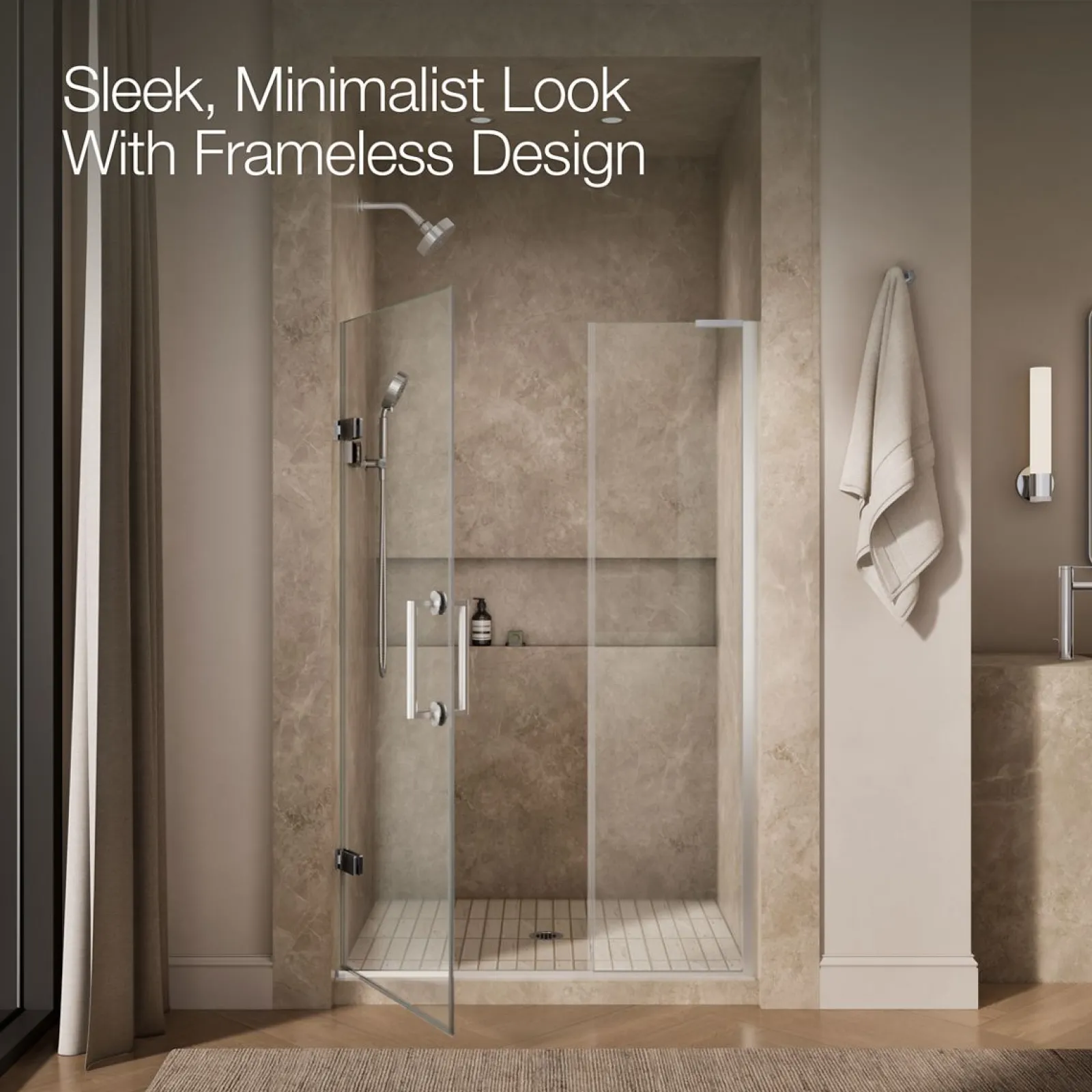 45-1/4"-46" W x 71-3/4" H pivot shower door with 3/8"-thick Crystal Clear glass^Kohler Hot