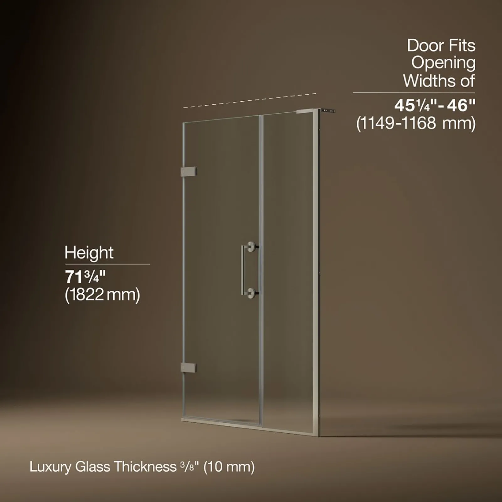 45-1/4"-46" W x 71-3/4" H pivot shower door with 3/8"-thick Crystal Clear glass^Kohler Hot