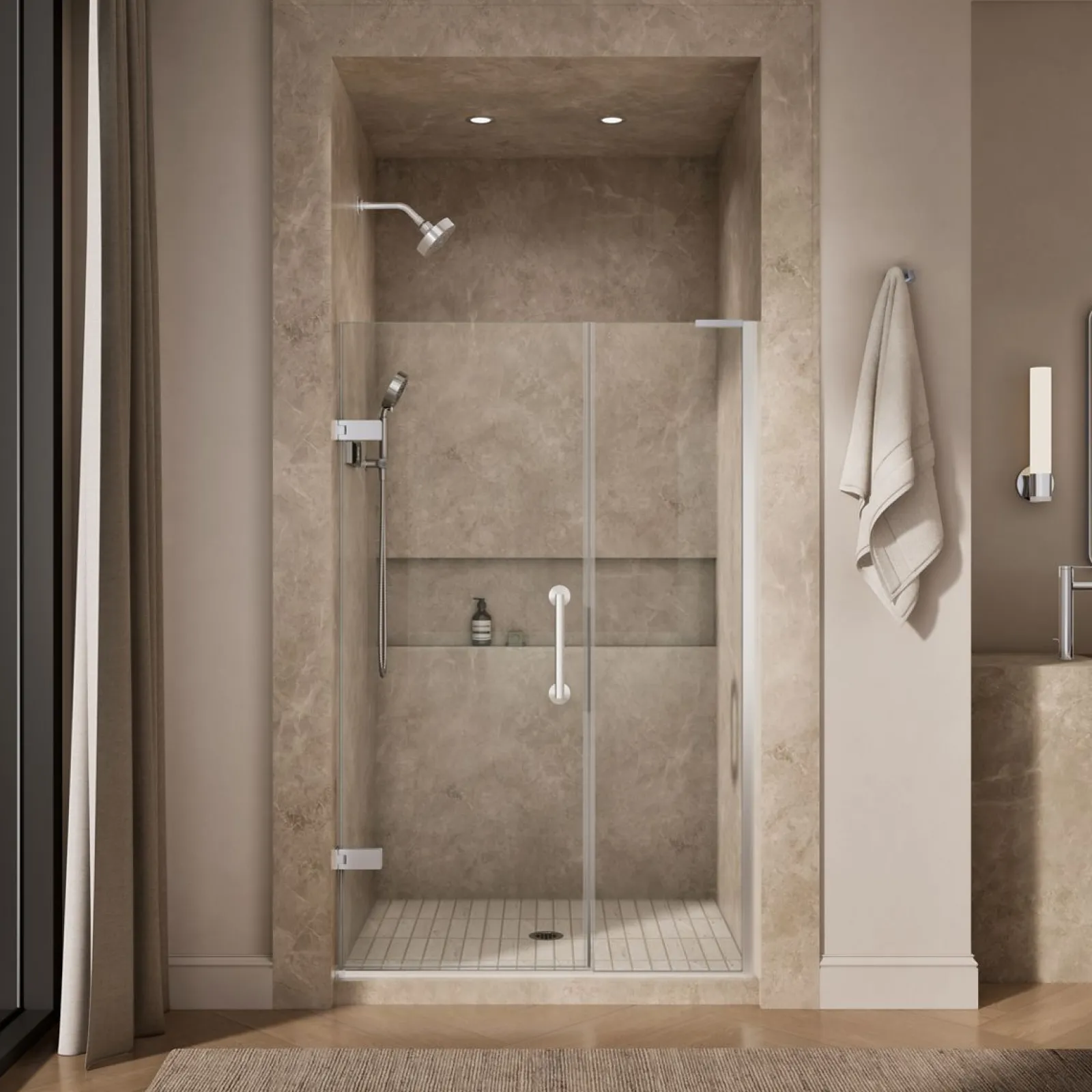45-1/4"-46" W x 71-3/4" H pivot shower door with 3/8"-thick Crystal Clear glass^Kohler Hot