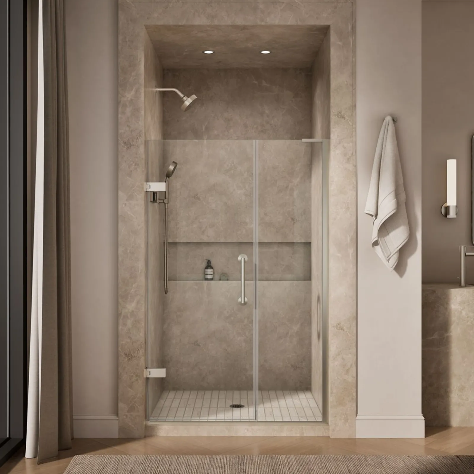 46"-46-3/4" W x 71-3/4" H pivot shower door with 3/8"-thick Crystal Clear glass^Kohler Hot