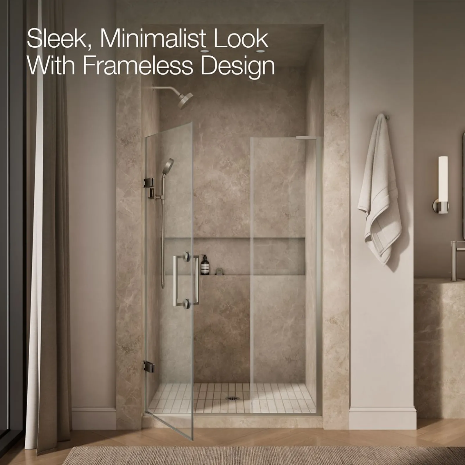 46"-46-3/4" W x 71-3/4" H pivot shower door with 3/8"-thick Crystal Clear glass^Kohler Hot