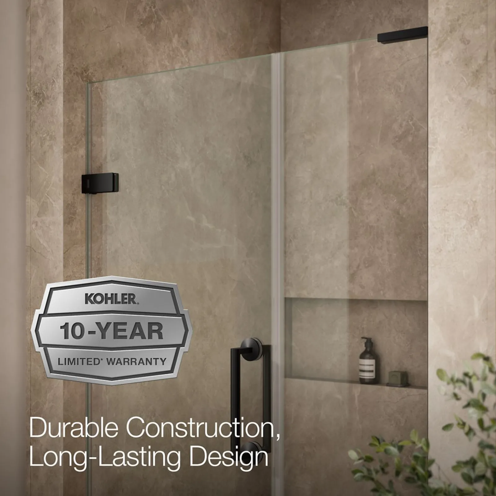 46"-46-3/4" W x 71-3/4" H pivot shower door with 3/8"-thick Crystal Clear glass^Kohler Hot