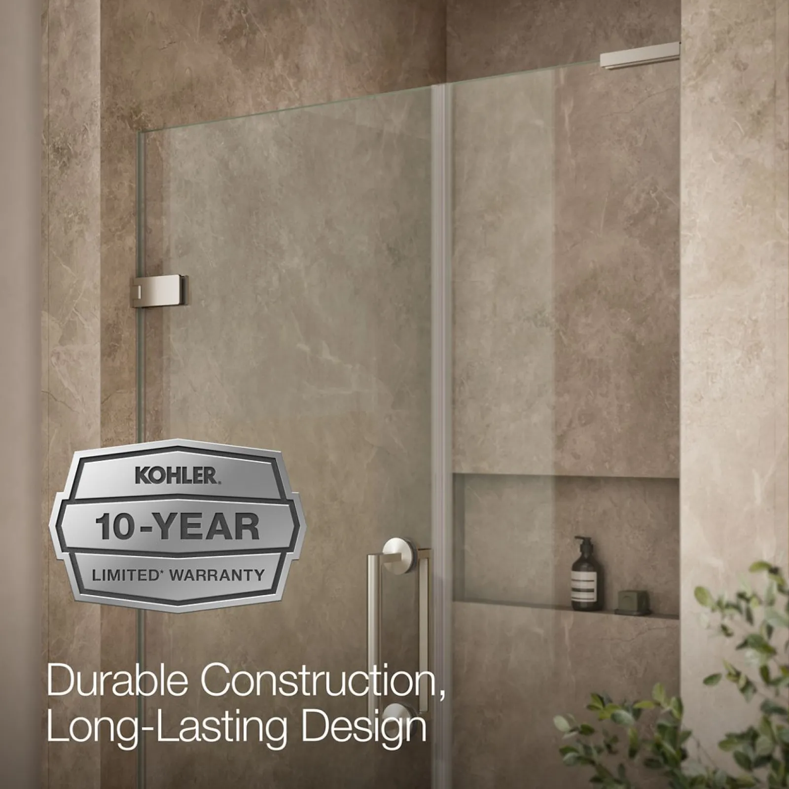 46"-46-3/4" W x 71-3/4" H pivot shower door with 3/8"-thick Crystal Clear glass^Kohler Hot