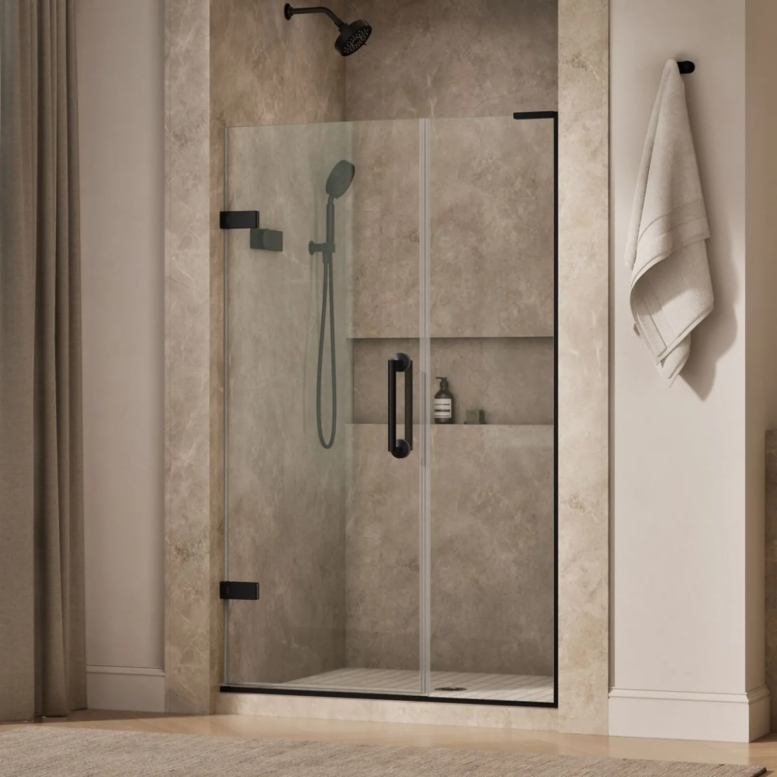 46"-46-3/4" W x 71-3/4" H pivot shower door with 3/8"-thick Crystal Clear glass^Kohler Hot