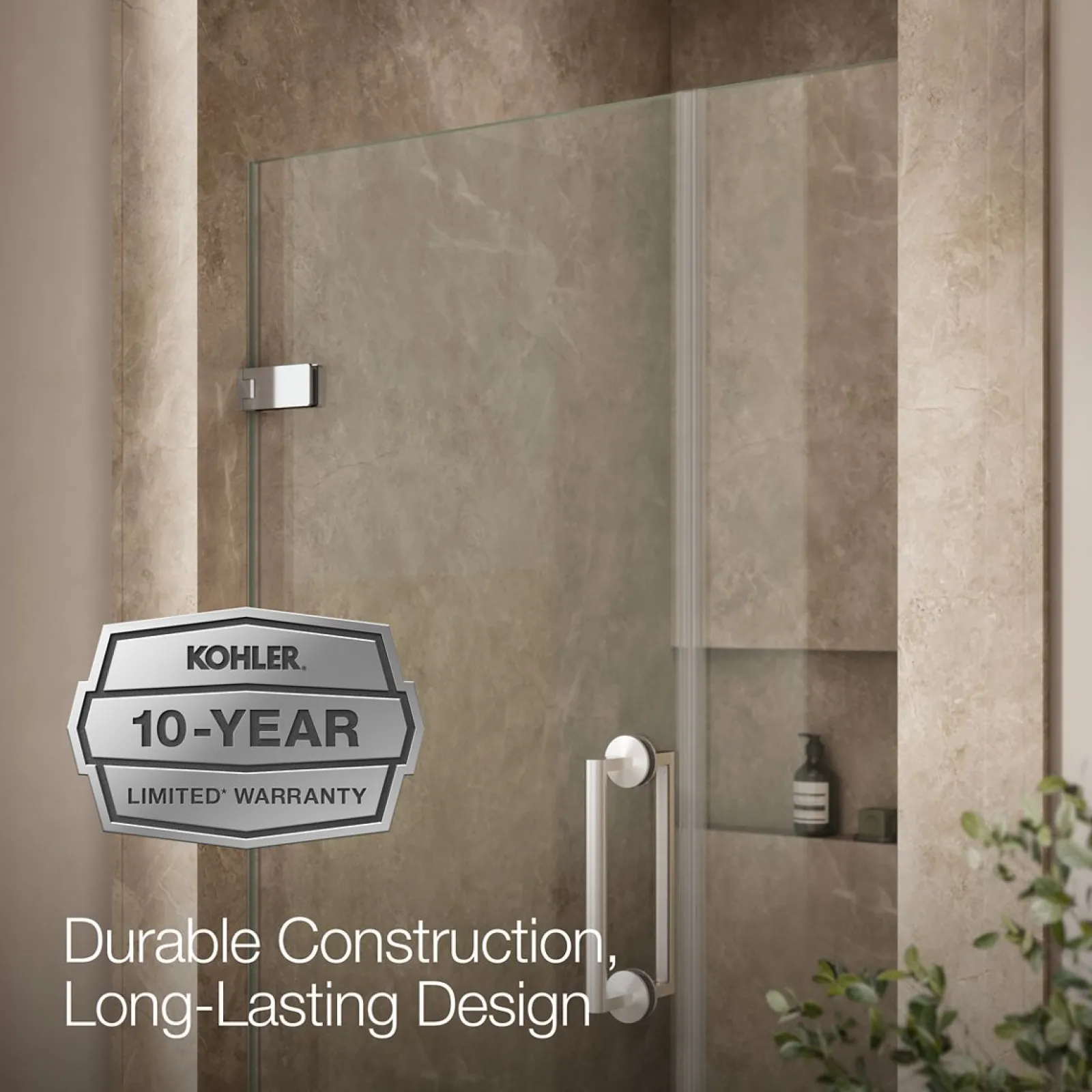 33-5/8"-34-3/8" W x 71-9/16" H pivot shower door with 3/8"-thick Crystal Clear glass^Kohler New
