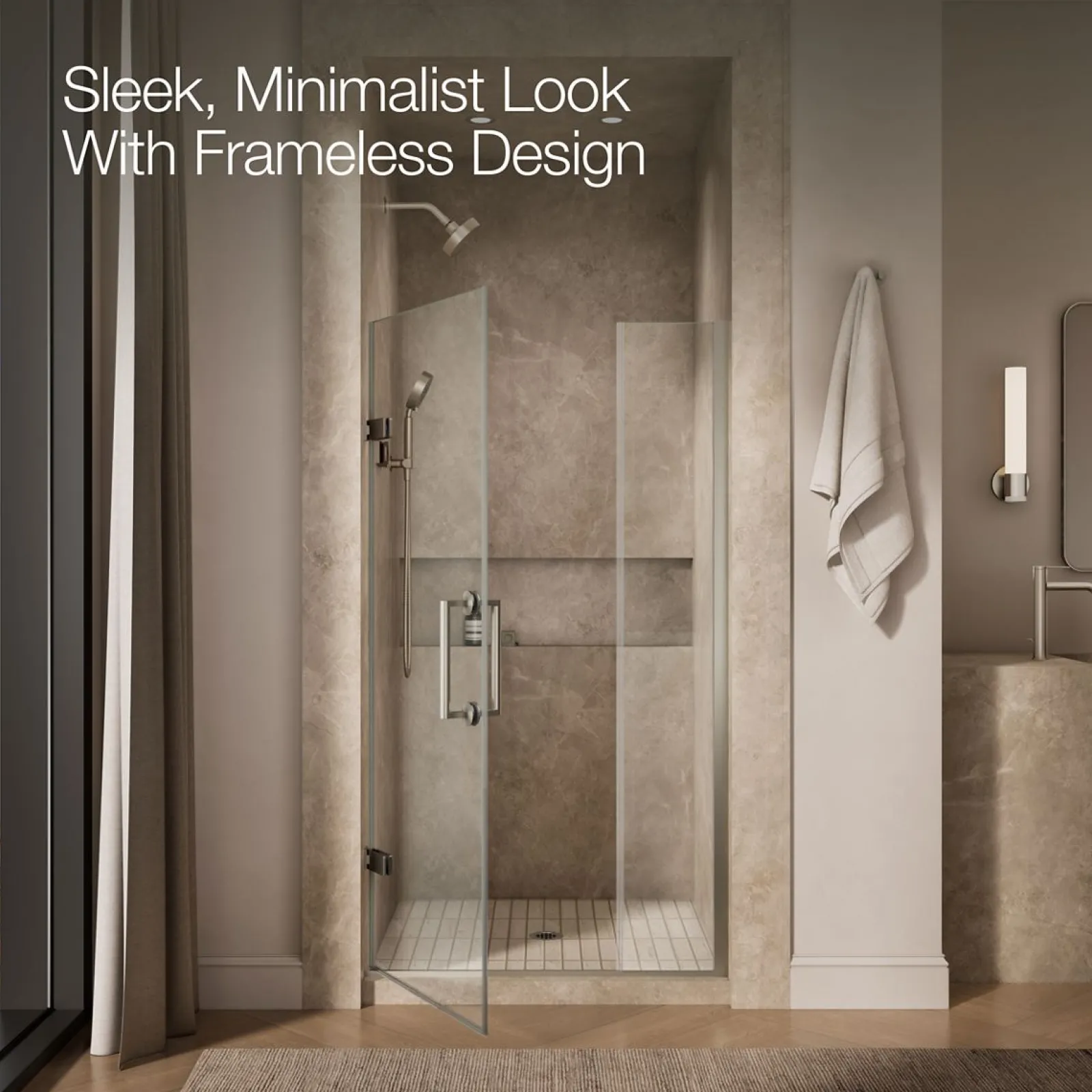 39-5/8"-40-3/8" W x 71-9/16" H pivot shower door with 3/8"-thick Crystal Clear glass^Kohler