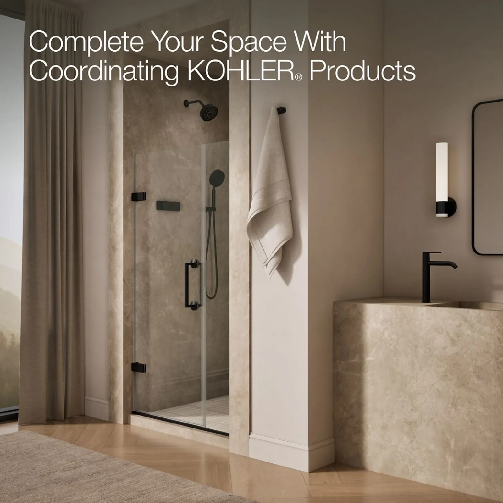 39-5/8"-40-3/8" W x 71-9/16" H pivot shower door with 3/8"-thick Crystal Clear glass^Kohler