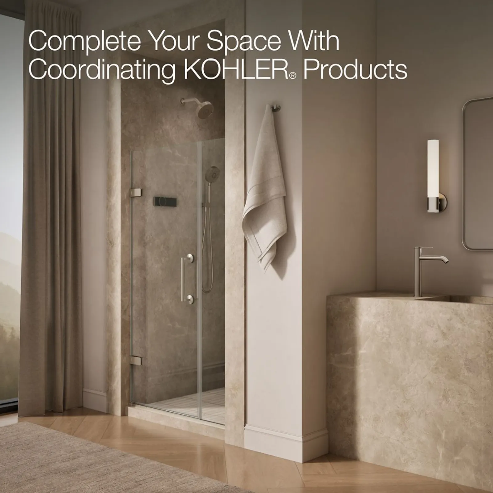 39-5/8"-40-3/8" W x 71-9/16" H pivot shower door with 3/8"-thick Crystal Clear glass^Kohler
