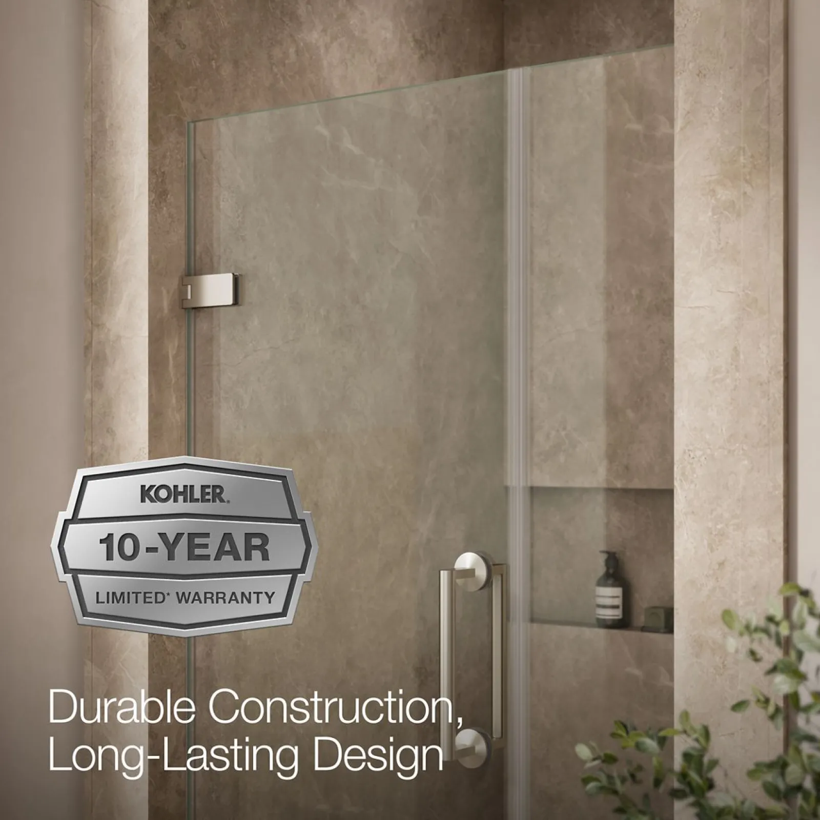 39-5/8"-40-3/8" W x 71-9/16" H pivot shower door with 3/8"-thick Crystal Clear glass^Kohler