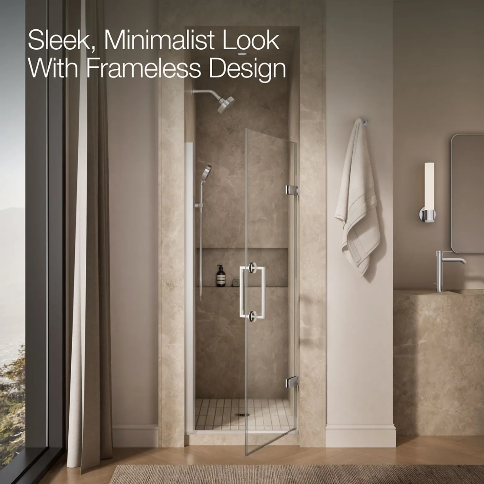 27-5/8"-28-3/8" W x 71-5/8" H pivot shower door with 3/8"-thick Crystal Clear glass^Kohler Sale