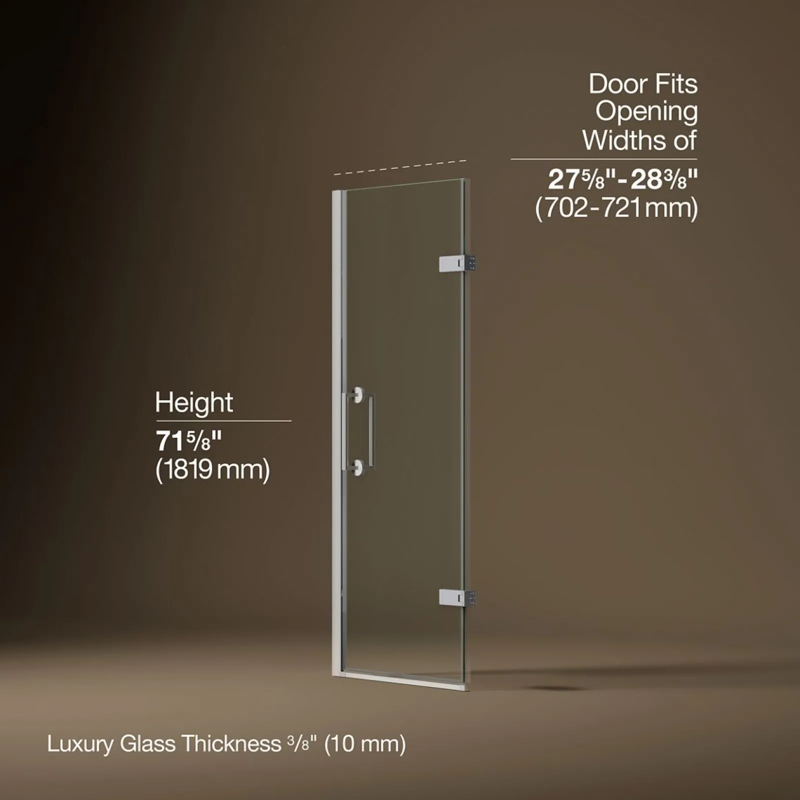 27-5/8"-28-3/8" W x 71-5/8" H pivot shower door with 3/8"-thick Crystal Clear glass^Kohler Sale