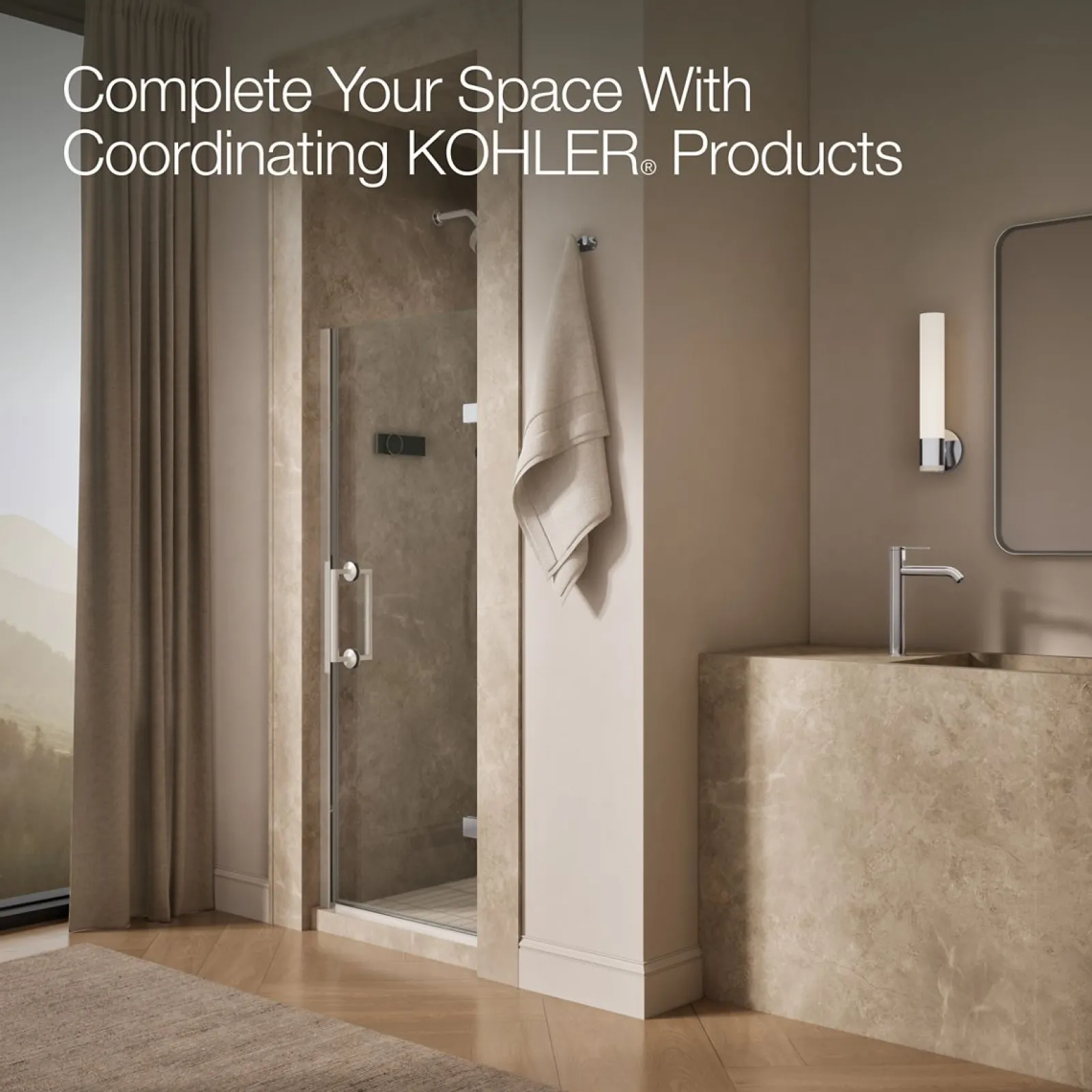 29-5/8"-30-3/8" W x 71-5/8" H pivot shower door with 3/8"-thick Crystal Clear glass^Kohler New