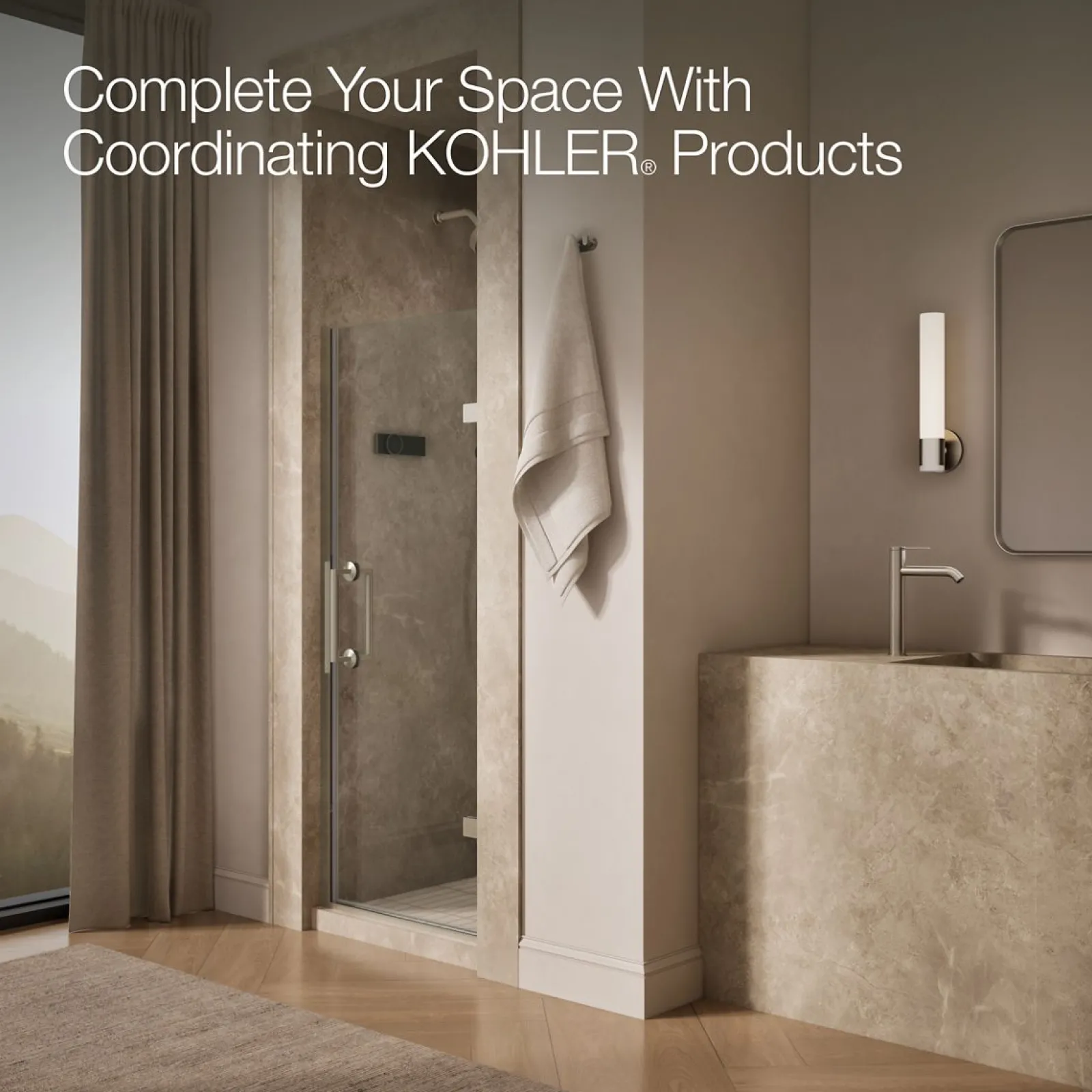 29-5/8"-30-3/8" W x 71-5/8" H pivot shower door with 3/8"-thick Crystal Clear glass^Kohler New