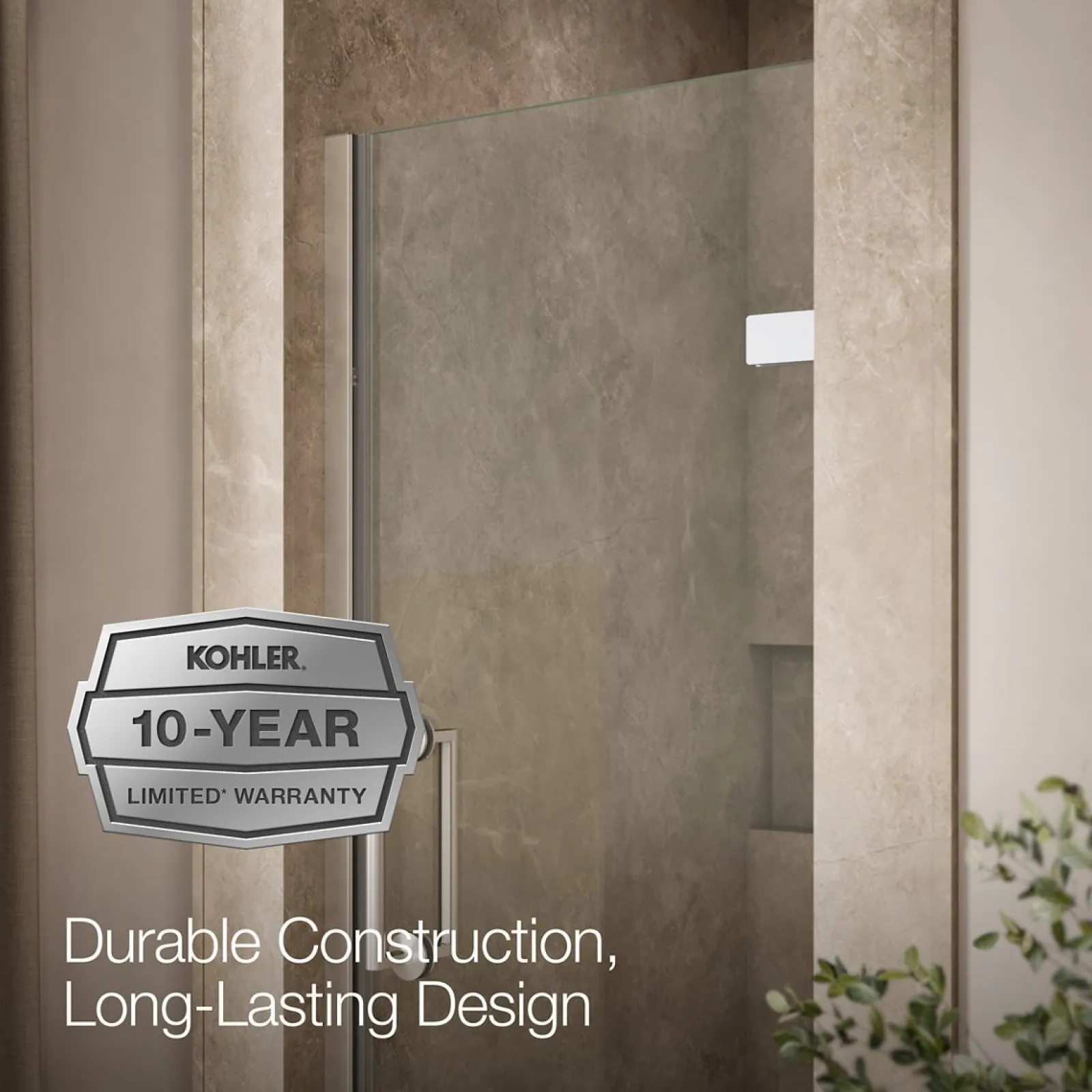 29-5/8"-30-3/8" W x 71-5/8" H pivot shower door with 3/8"-thick Crystal Clear glass^Kohler New