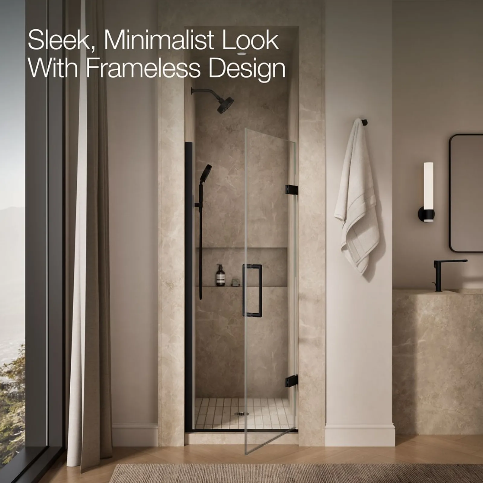 27-5/8"-28-3/8" W x 71-5/8" H pivot shower door with 3/8"-thick Crystal Clear glass^Kohler New