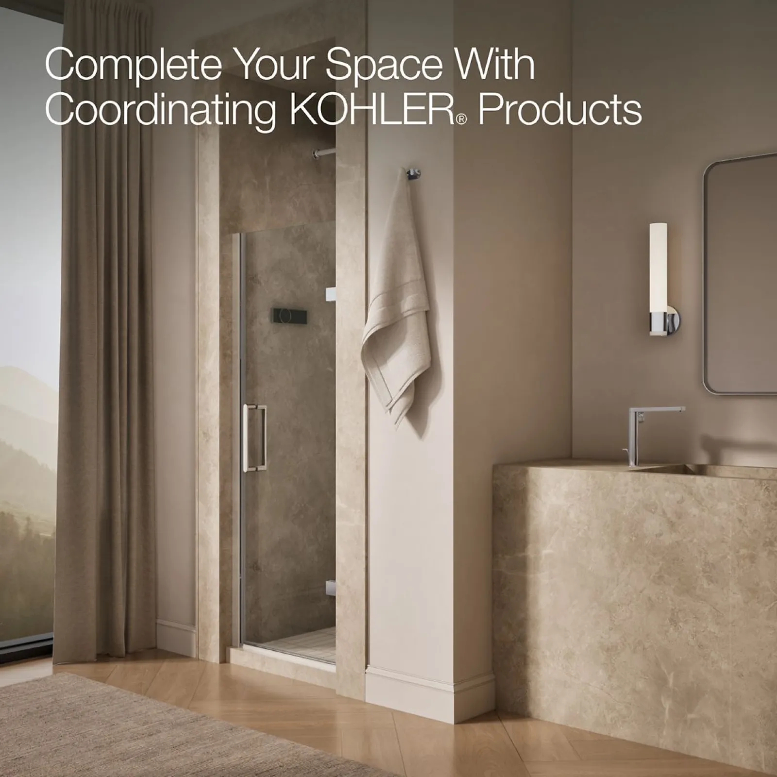27-5/8"-28-3/8" W x 71-5/8" H pivot shower door with 3/8"-thick Crystal Clear glass^Kohler New