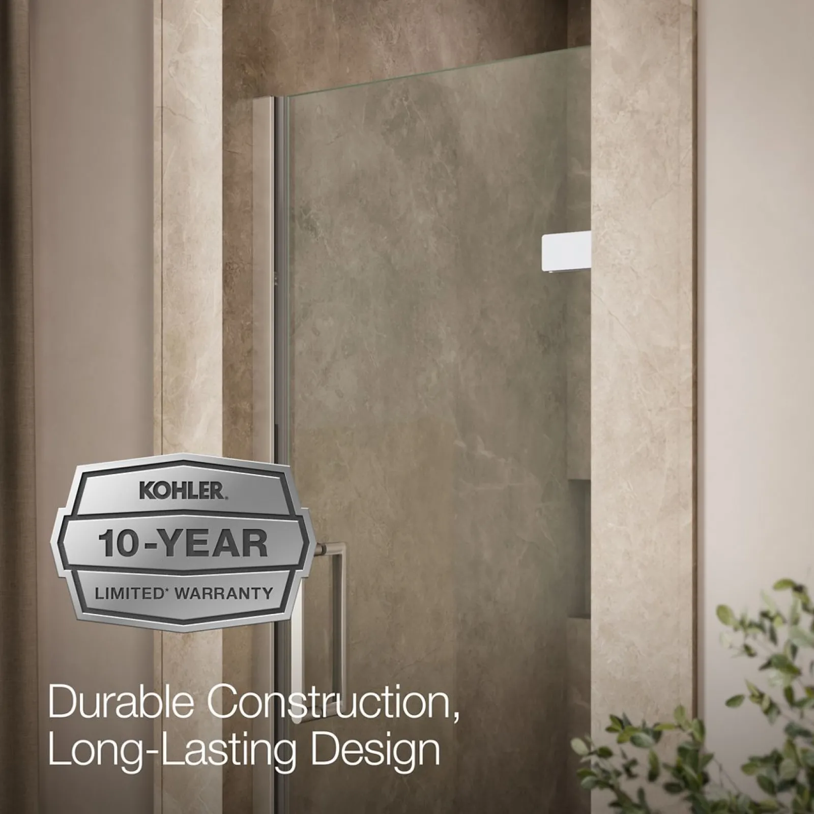 27-5/8"-28-3/8" W x 71-5/8" H pivot shower door with 3/8"-thick Crystal Clear glass^Kohler New