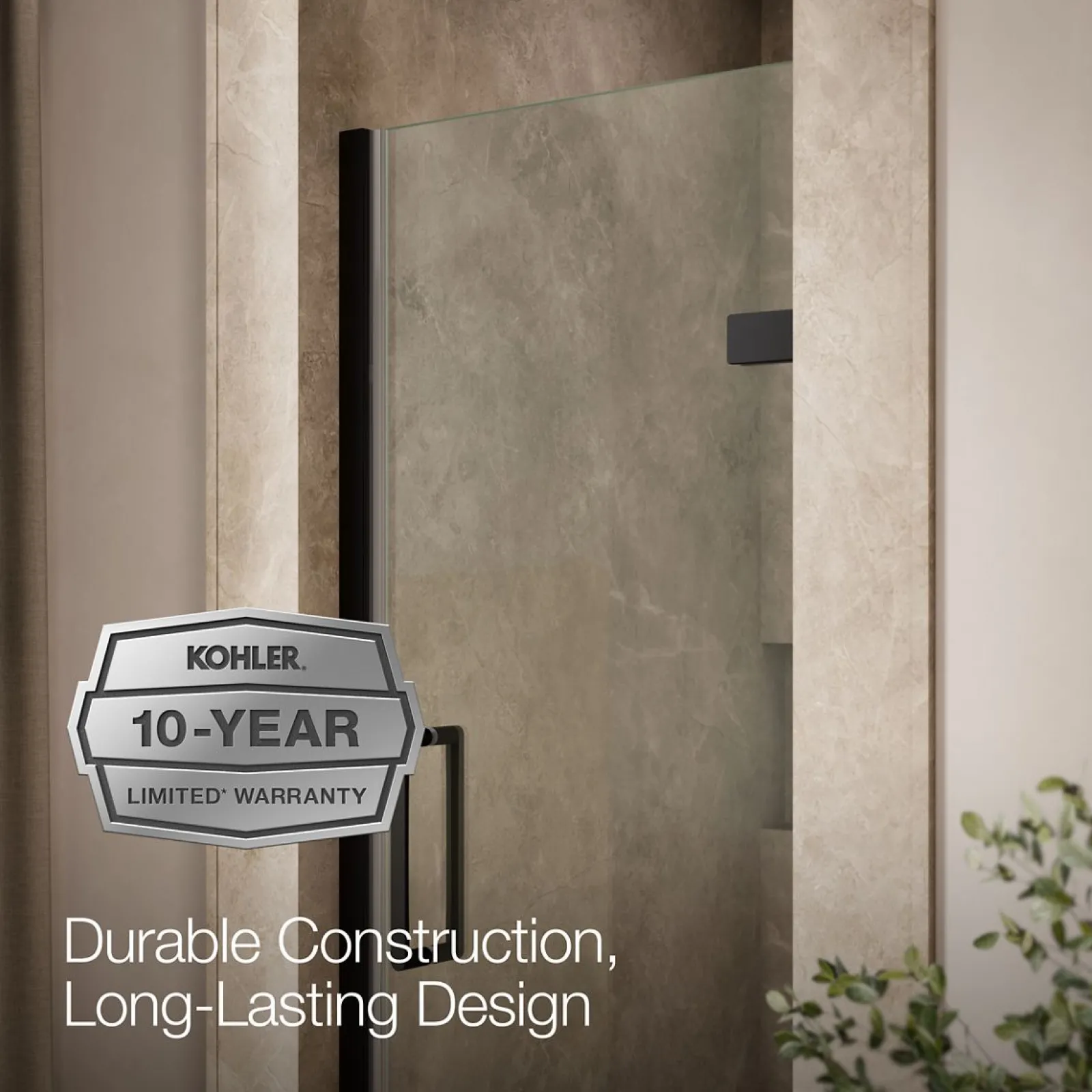 27-5/8"-28-3/8" W x 71-5/8" H pivot shower door with 3/8"-thick Crystal Clear glass^Kohler New