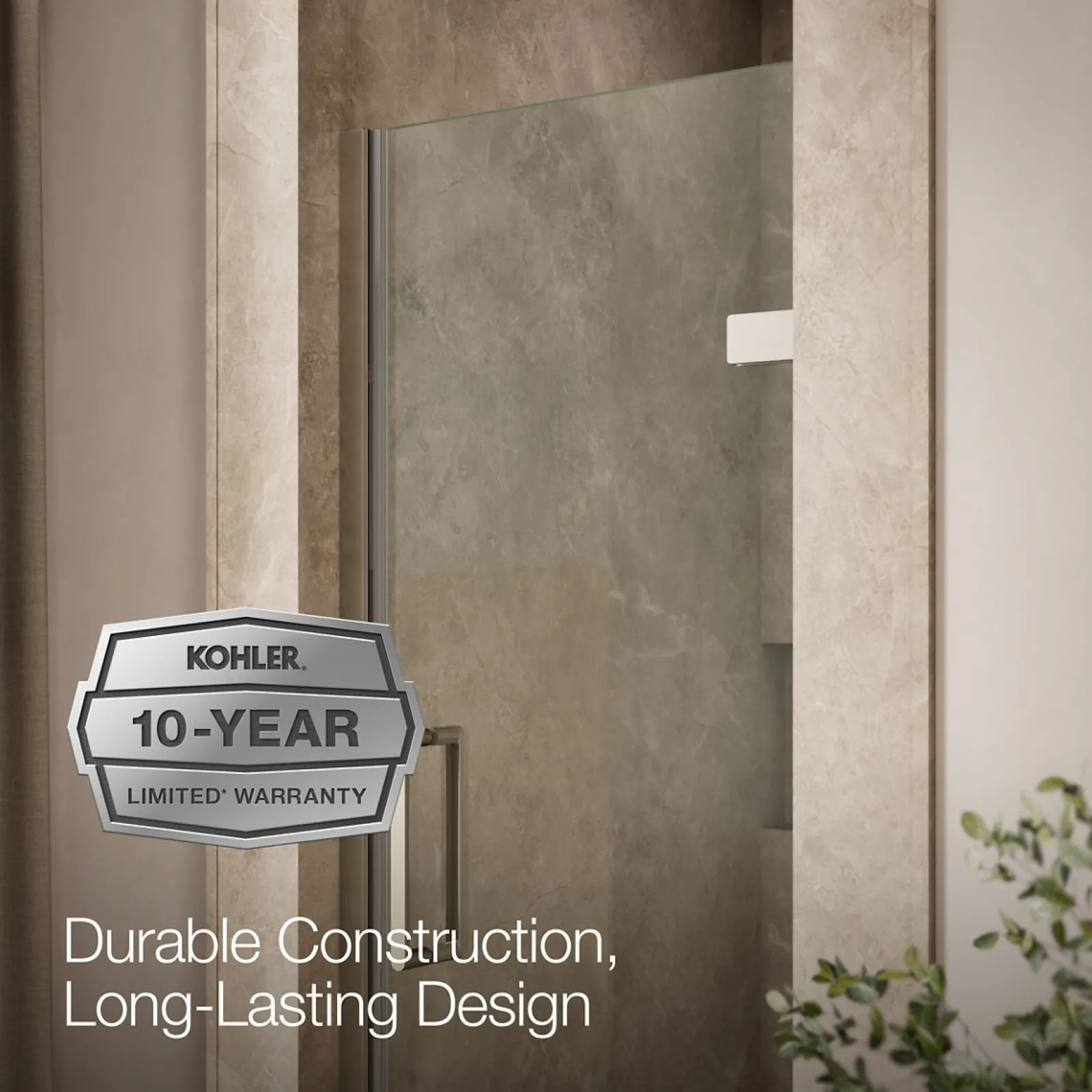 27-5/8"-28-3/8" W x 71-5/8" H pivot shower door with 3/8"-thick Crystal Clear glass^Kohler New