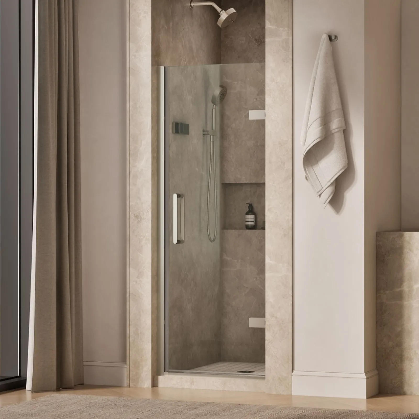 27-5/8"-28-3/8" W x 71-5/8" H pivot shower door with 3/8"-thick Crystal Clear glass^Kohler New