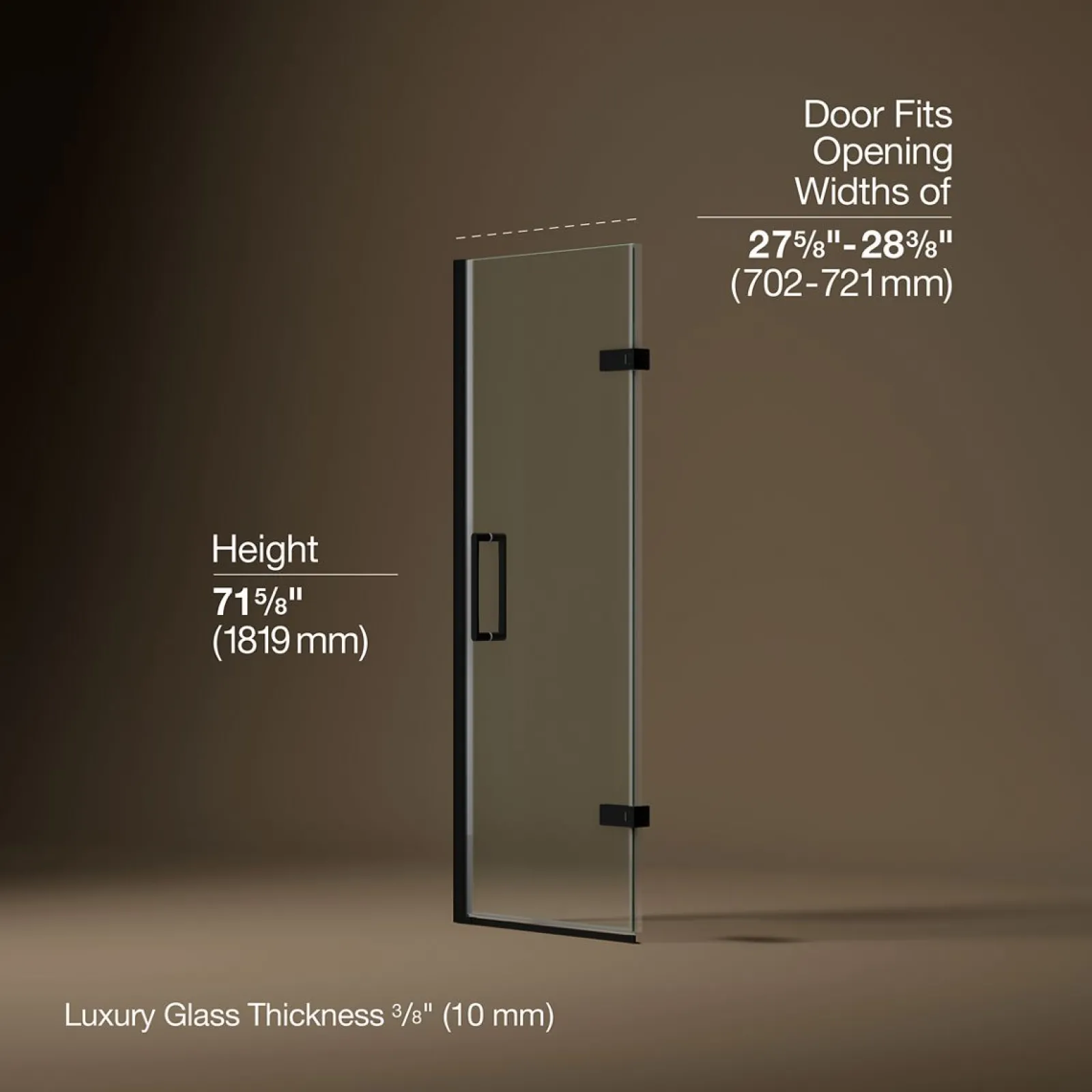 27-5/8"-28-3/8" W x 71-5/8" H pivot shower door with 3/8"-thick Crystal Clear glass^Kohler New