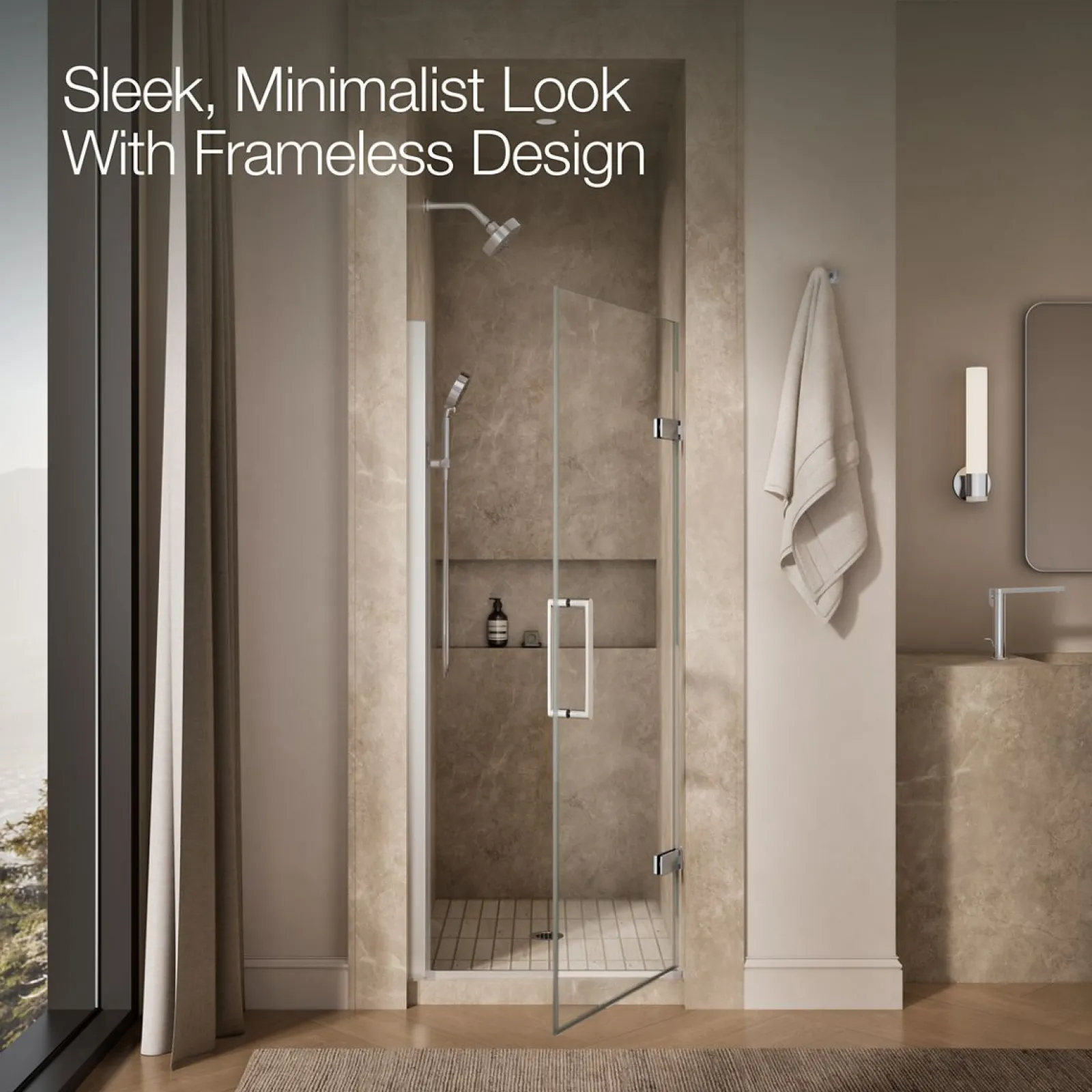 29-5/8"-30-3/8" W x 71-5/8" H pivot shower door with 3/8"-thick Crystal Clear glass^Kohler Hot