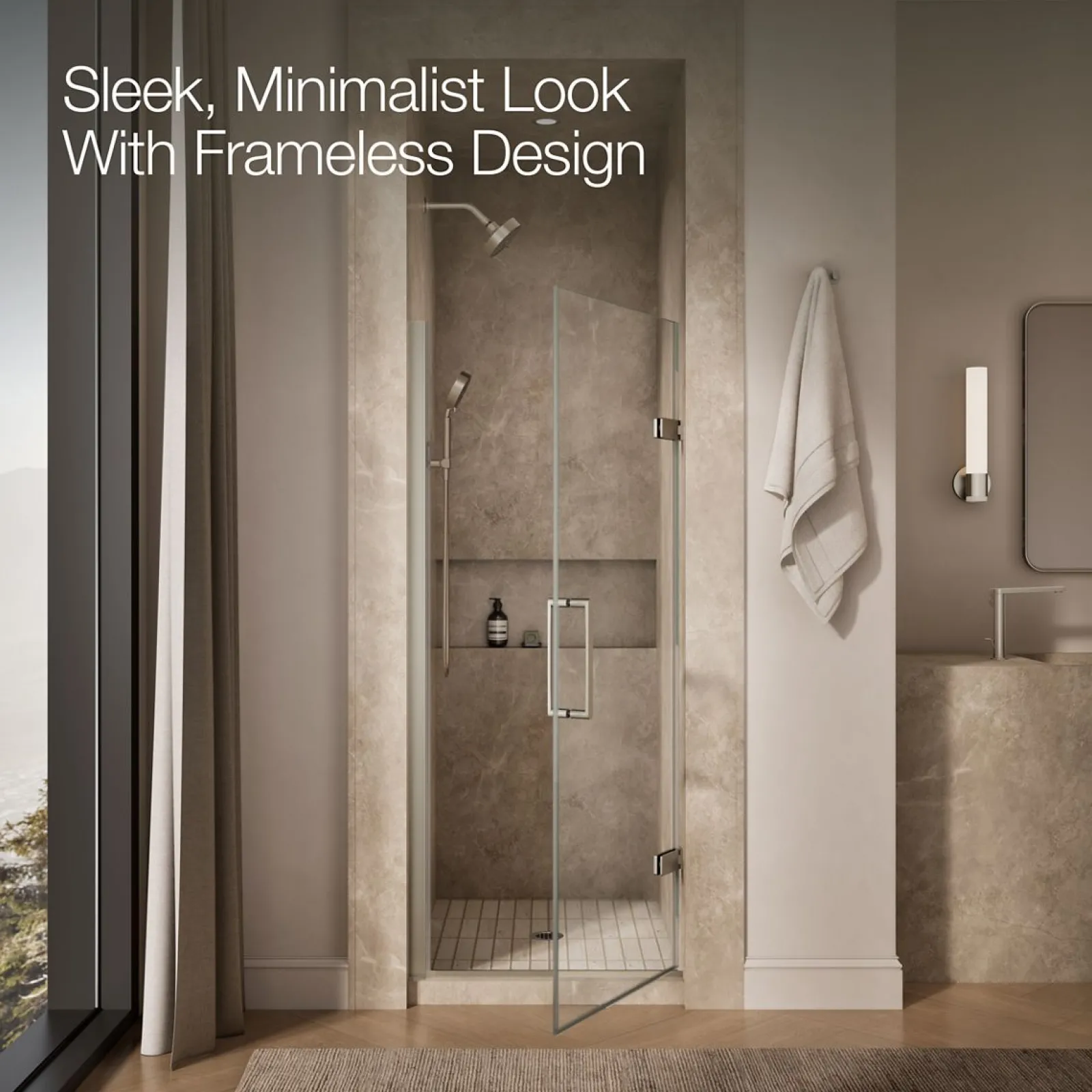 29-5/8"-30-3/8" W x 71-5/8" H pivot shower door with 3/8"-thick Crystal Clear glass^Kohler Hot