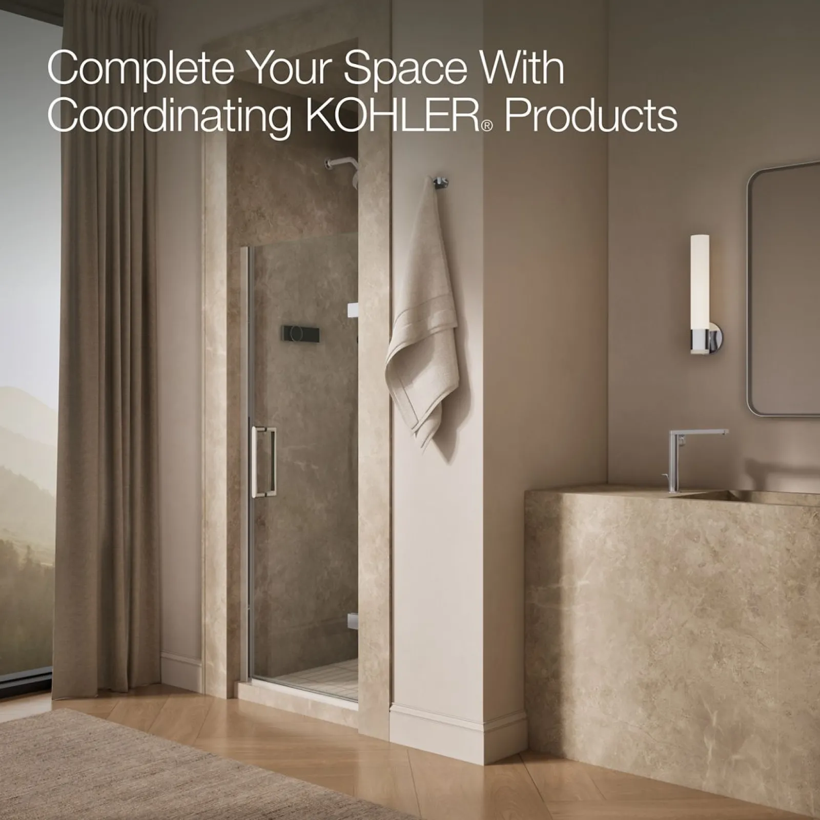 29-5/8"-30-3/8" W x 71-5/8" H pivot shower door with 3/8"-thick Crystal Clear glass^Kohler Hot